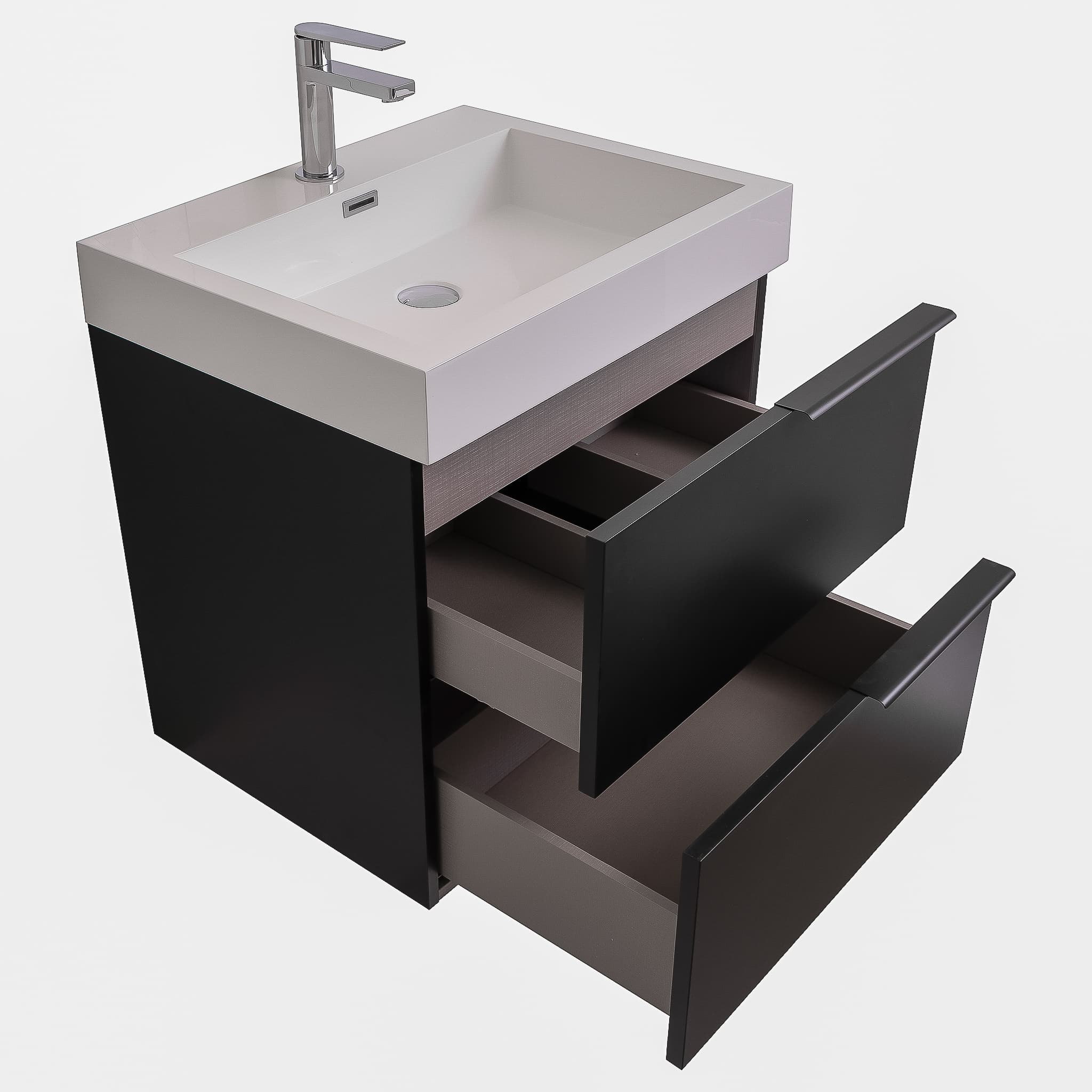 Mallorca 23.5 Matte Black Cabinet, Square Cultured Marble Sink, Wall Mounted Modern Vanity Set