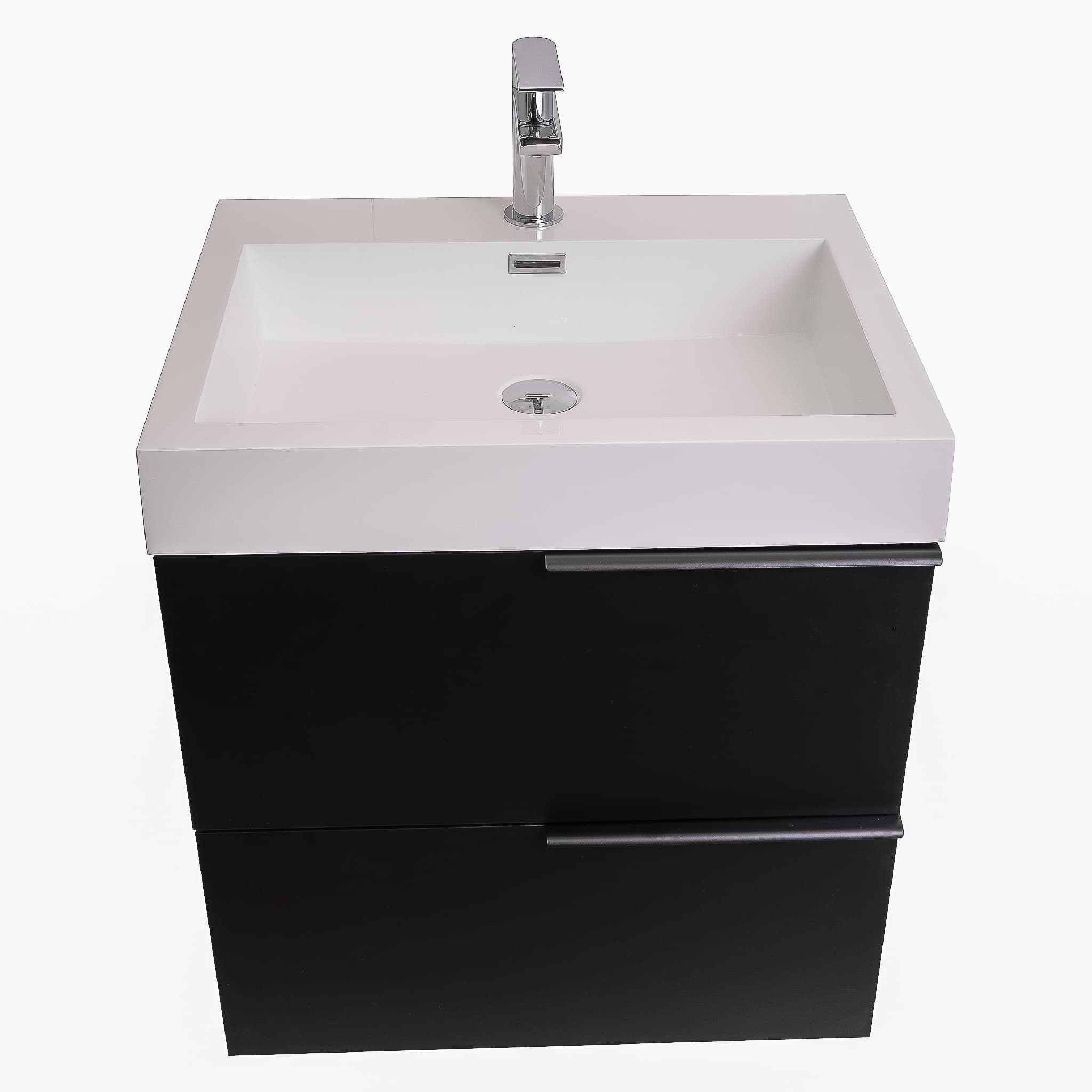 Mallorca 23.5 Matte Black Cabinet, Square Cultured Marble Sink, Wall Mounted Modern Vanity Set