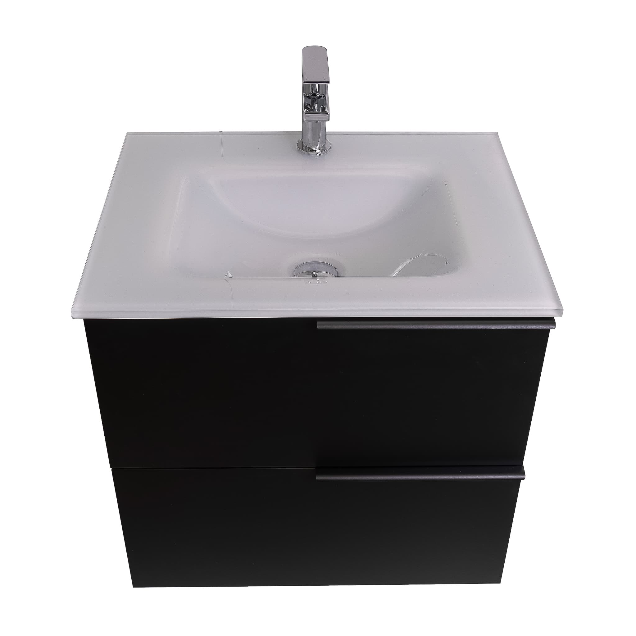 Mallorca 23.5 Matte Black Cabinet, White Tempered Glass Sink, Wall Mounted Modern Vanity Set