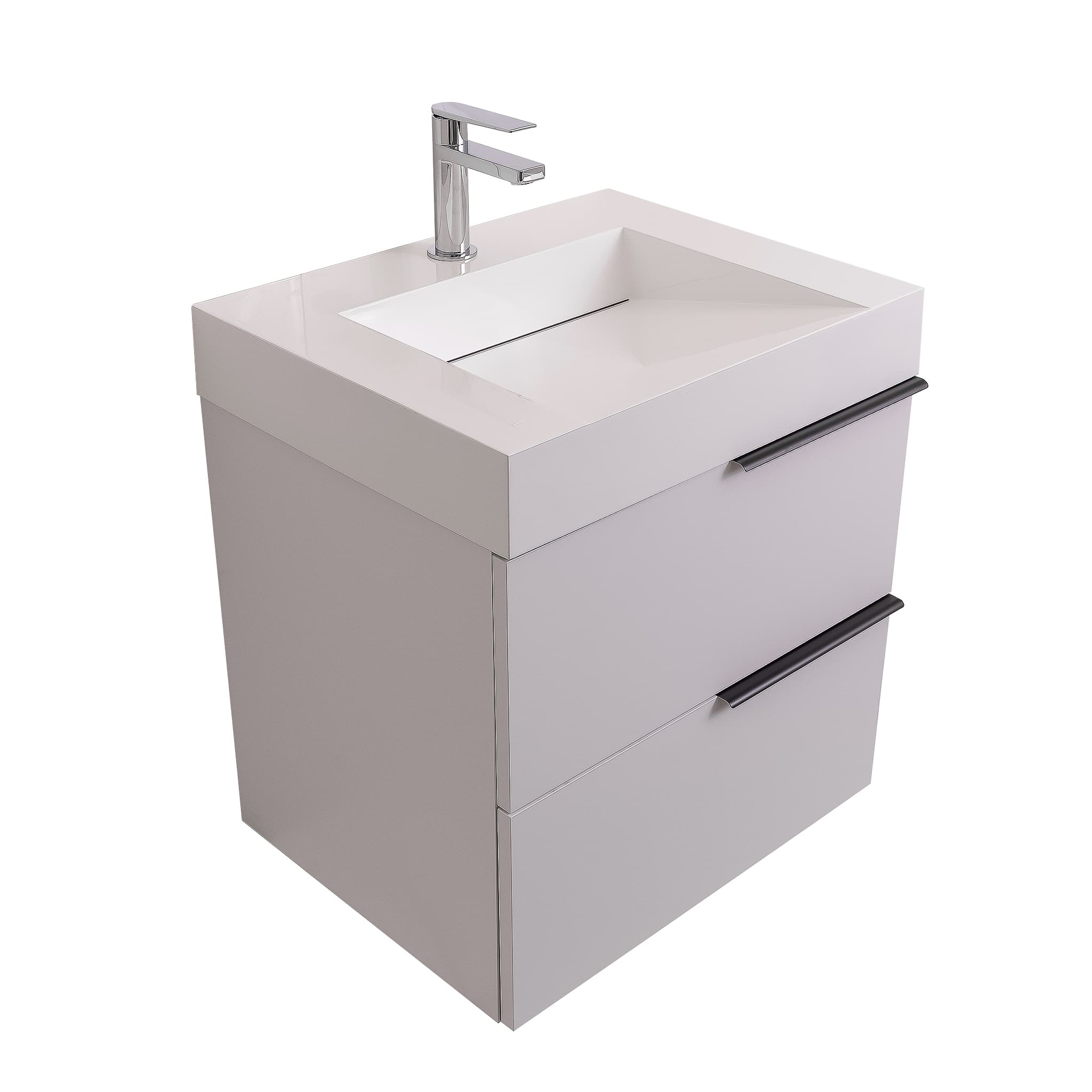 Mallorca 23.5 Matte White Cabinet, Infinity Cultured Marble Sink, Wall Mounted Modern Vanity Set