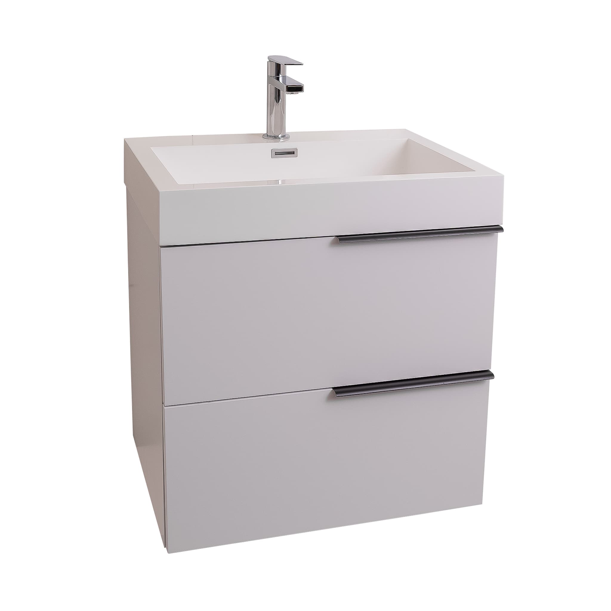 Mallorca 23.5 Matte White Cabinet, Square Cultured Marble Sink, Wall Mounted Modern Vanity Set