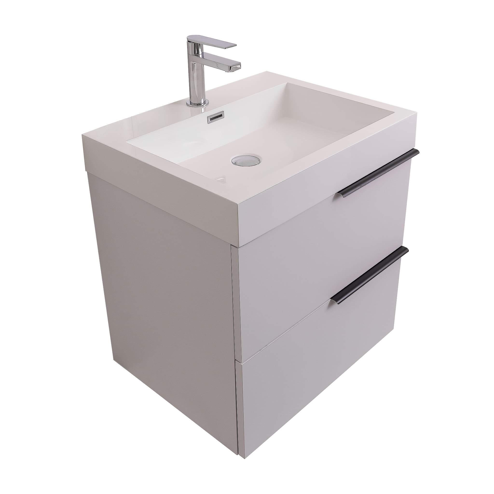 Mallorca 23.5 Matte White Cabinet, Square Cultured Marble Sink, Wall Mounted Modern Vanity Set