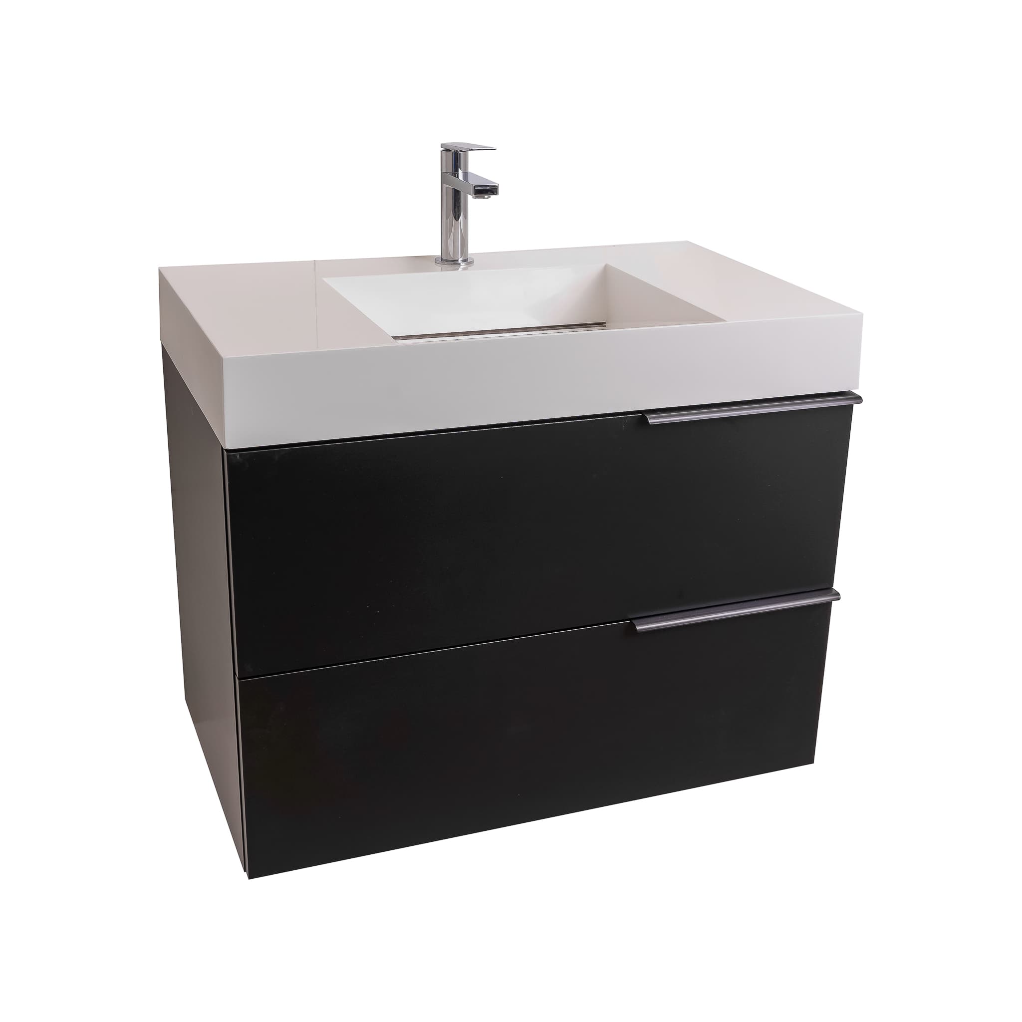 Mallorca 31.5 Matte Black Cabinet, Infinity Cultured Marble Sink, Wall Mounted Modern Vanity Set