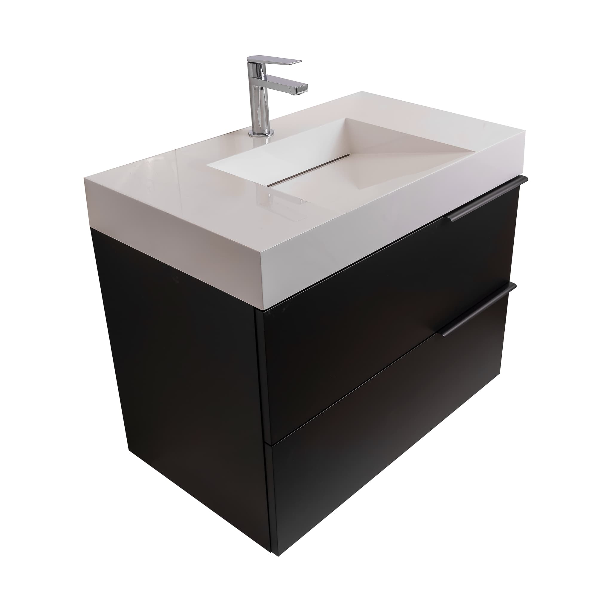 Mallorca 31.5 Matte Black Cabinet, Infinity Cultured Marble Sink, Wall Mounted Modern Vanity Set