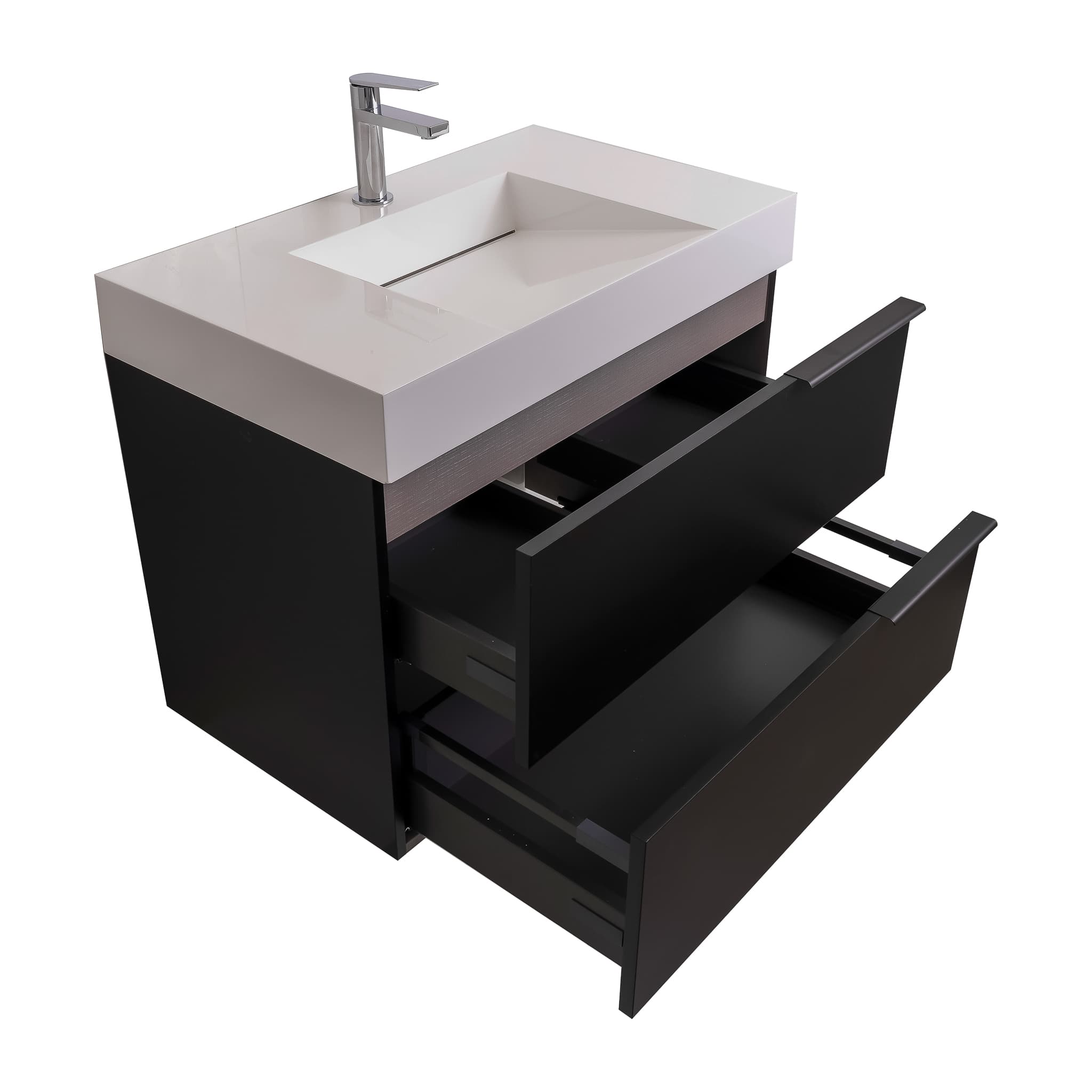 Mallorca 31.5 Matte Black Cabinet, Infinity Cultured Marble Sink, Wall Mounted Modern Vanity Set