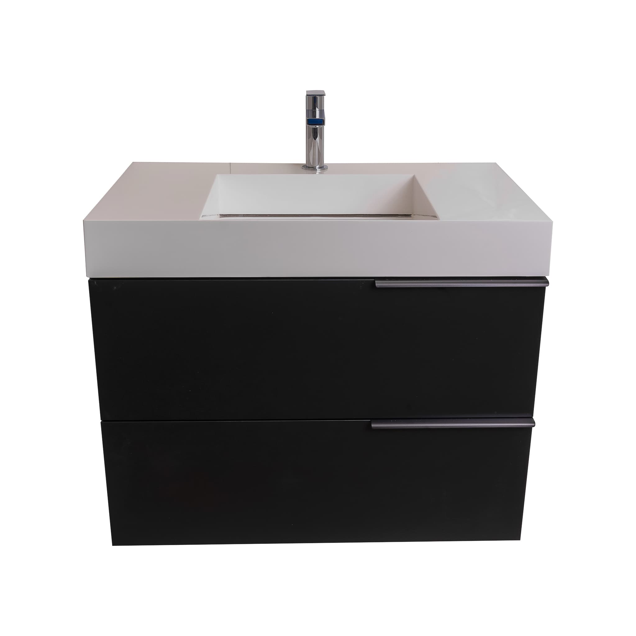 Mallorca 31.5 Matte Black Cabinet, Infinity Cultured Marble Sink, Wall Mounted Modern Vanity Set