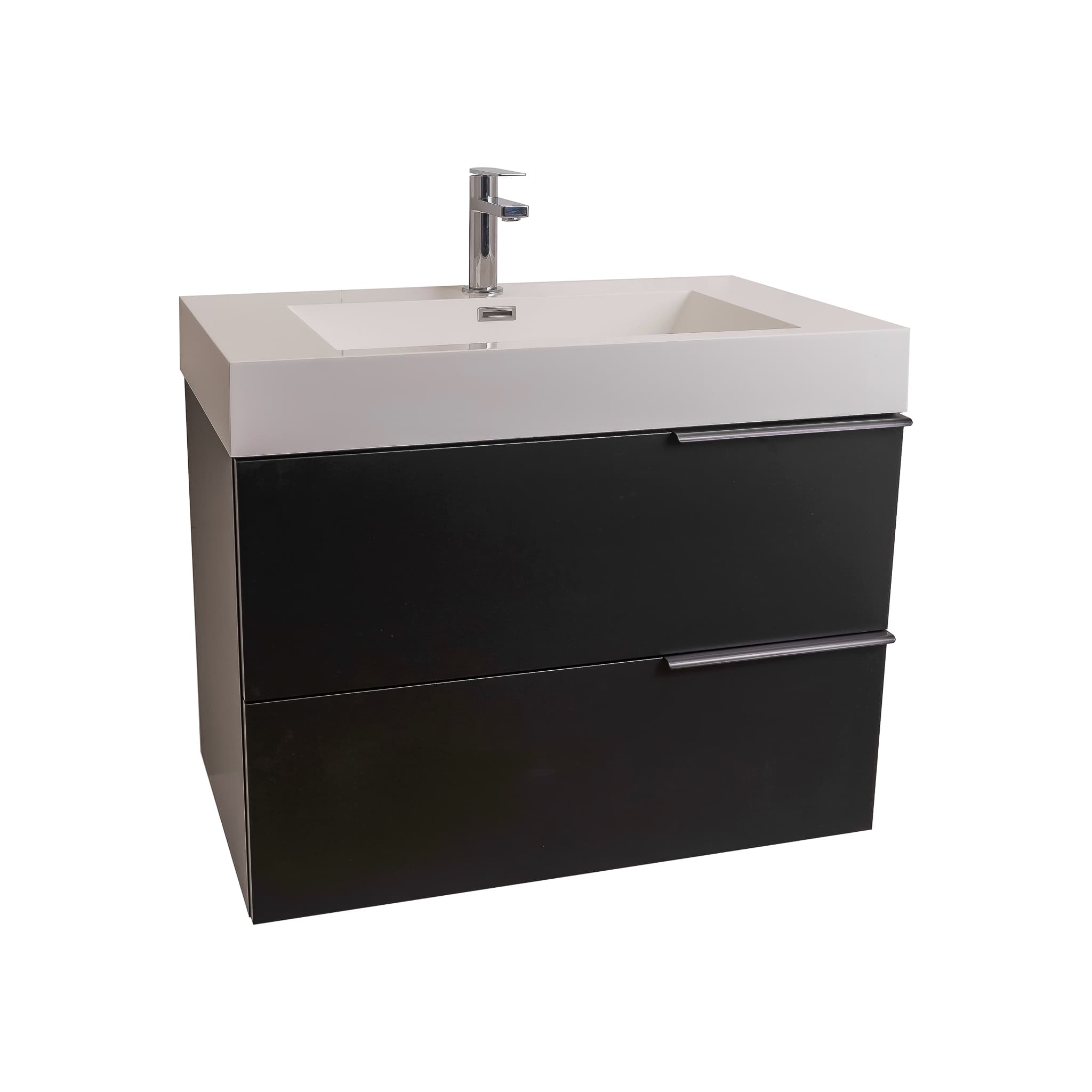 Mallorca 31.5 Matte Black Cabinet, Square Cultured Marble Sink, Wall Mounted Modern Vanity Set