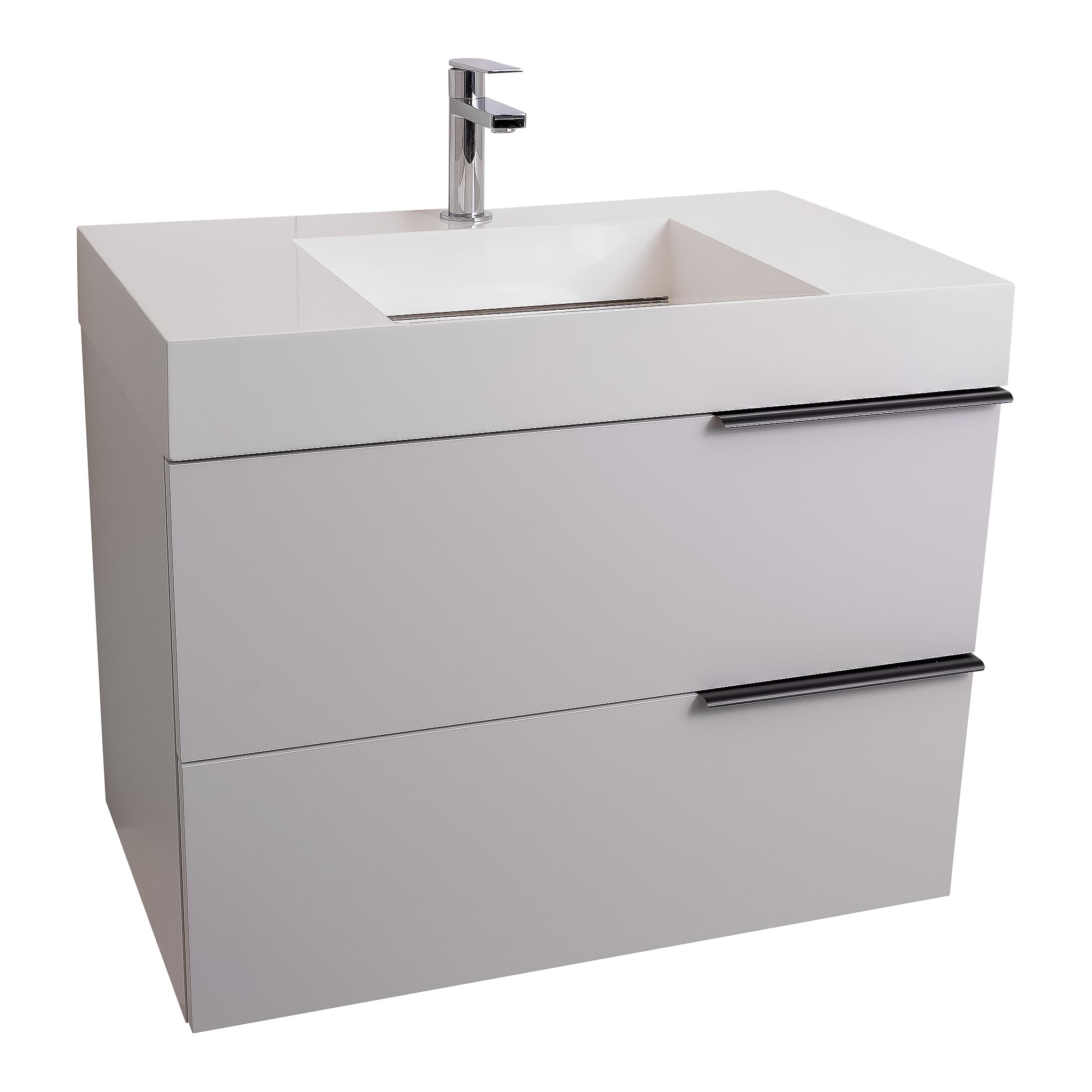Mallorca 31.5 Matte White Cabinet, Infinity Cultured Marble Sink, Wall Mounted Modern Vanity Set