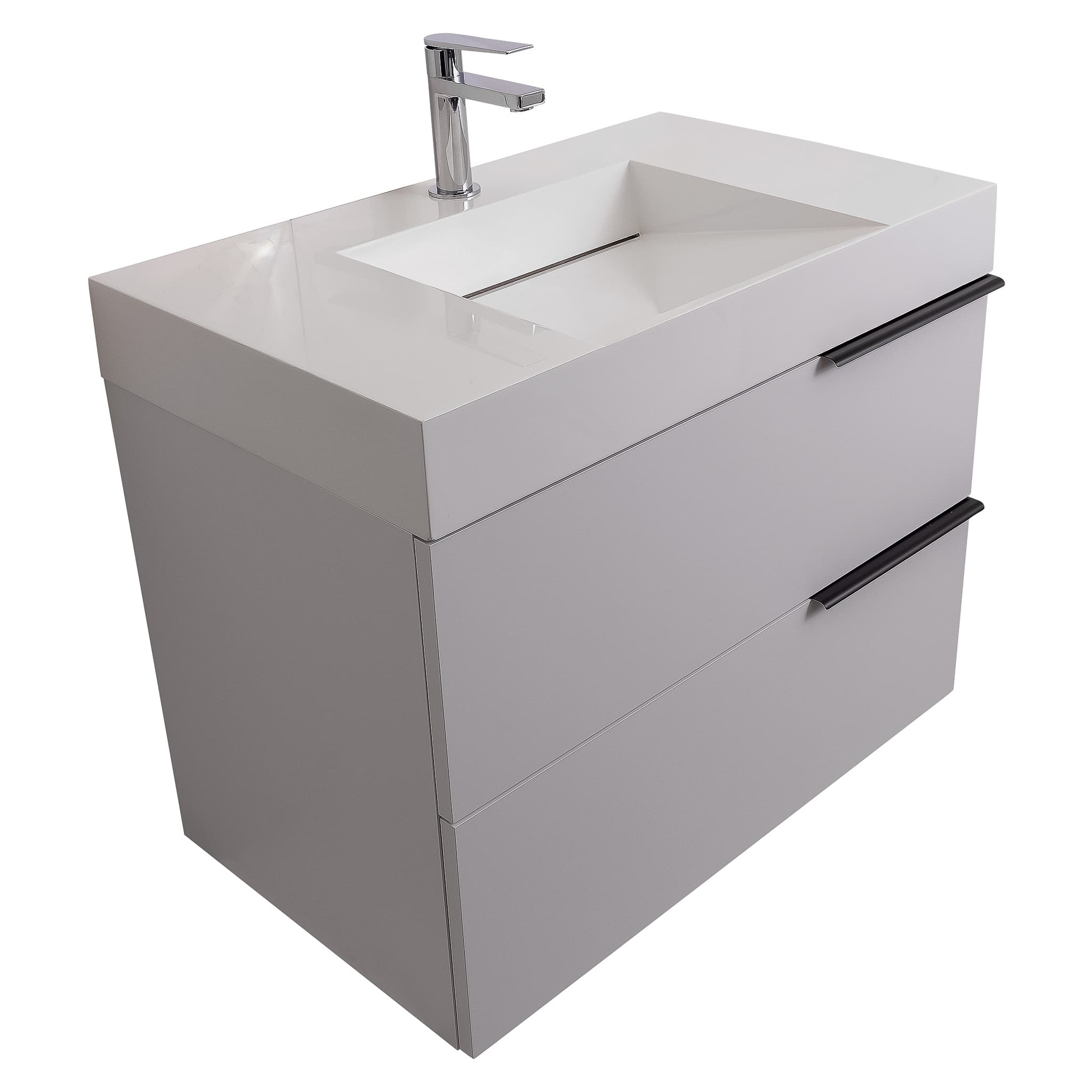 Mallorca 31.5 Matte White Cabinet, Infinity Cultured Marble Sink, Wall Mounted Modern Vanity Set