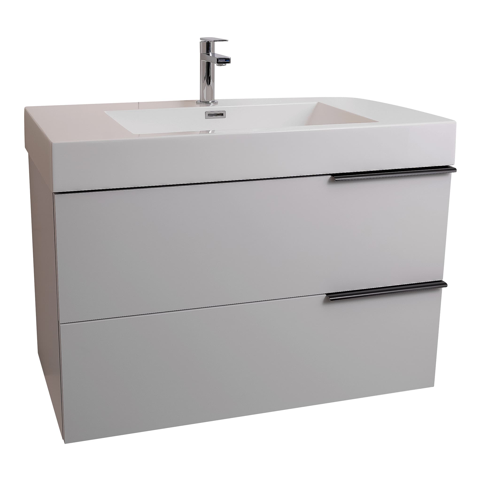 Mallorca 31.5 Matte White Cabinet, Square Cultured Marble Sink, Wall Mounted Modern Vanity Set