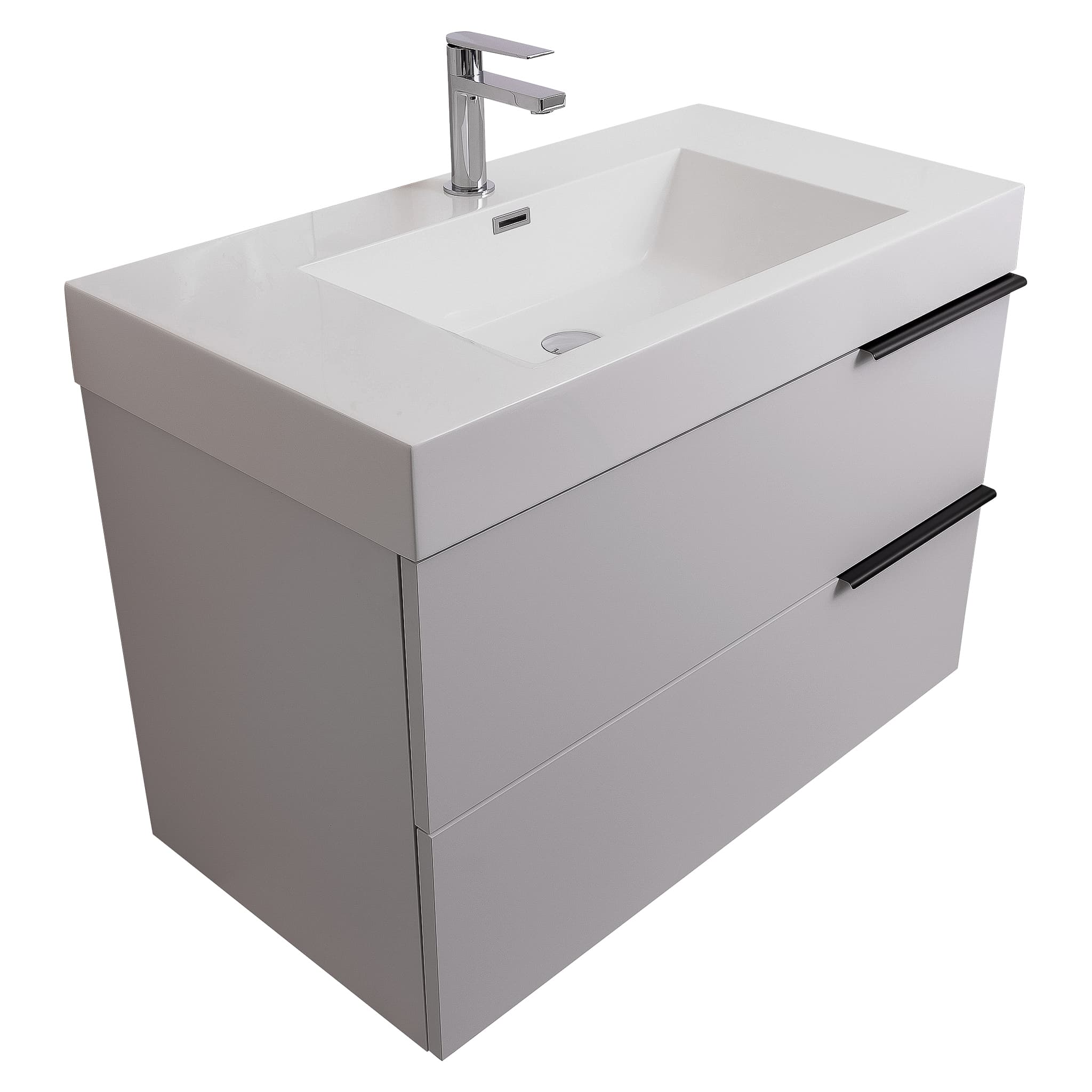Mallorca 31.5 Matte White Cabinet, Square Cultured Marble Sink, Wall Mounted Modern Vanity Set