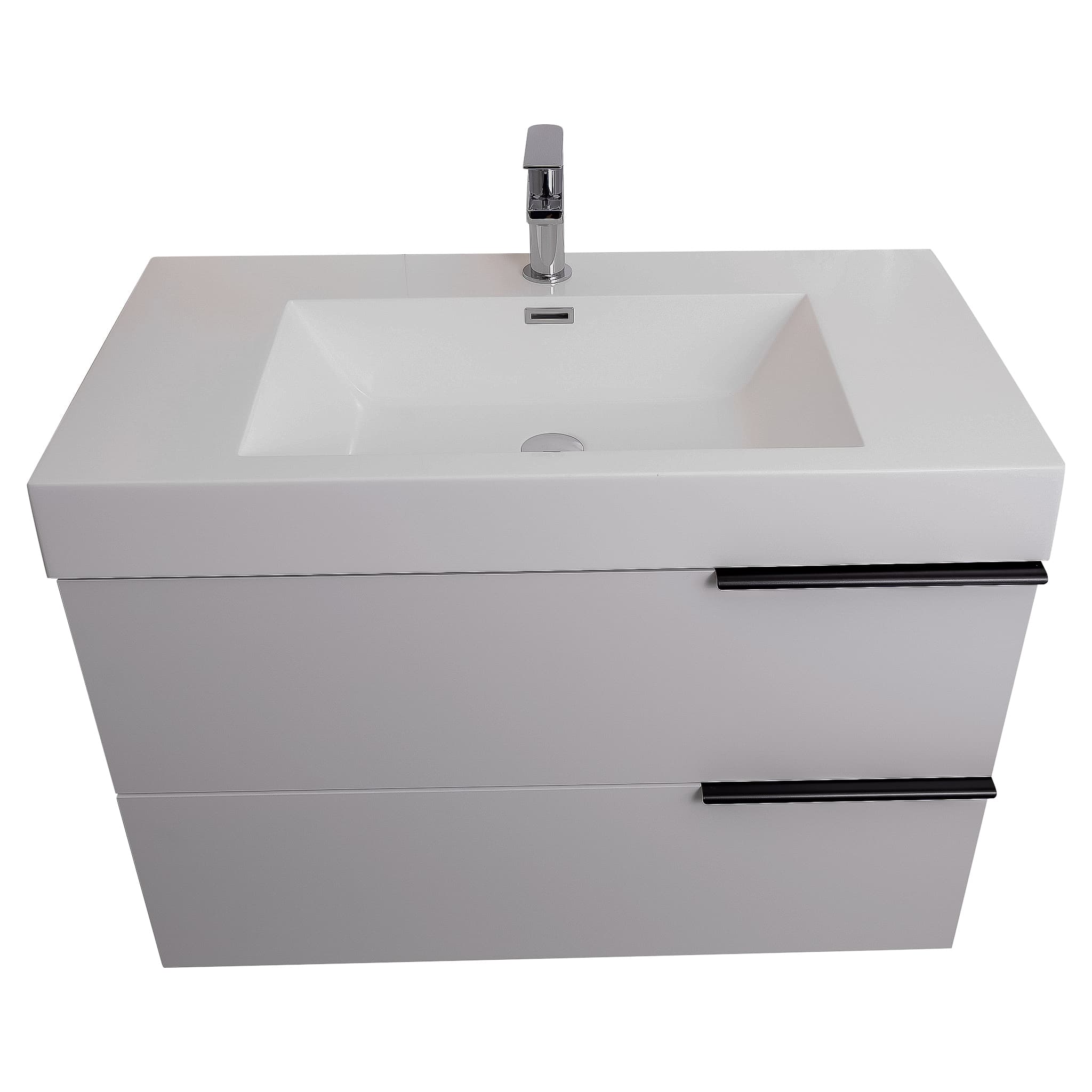 Mallorca 31.5 Matte White Cabinet, Square Cultured Marble Sink, Wall Mounted Modern Vanity Set