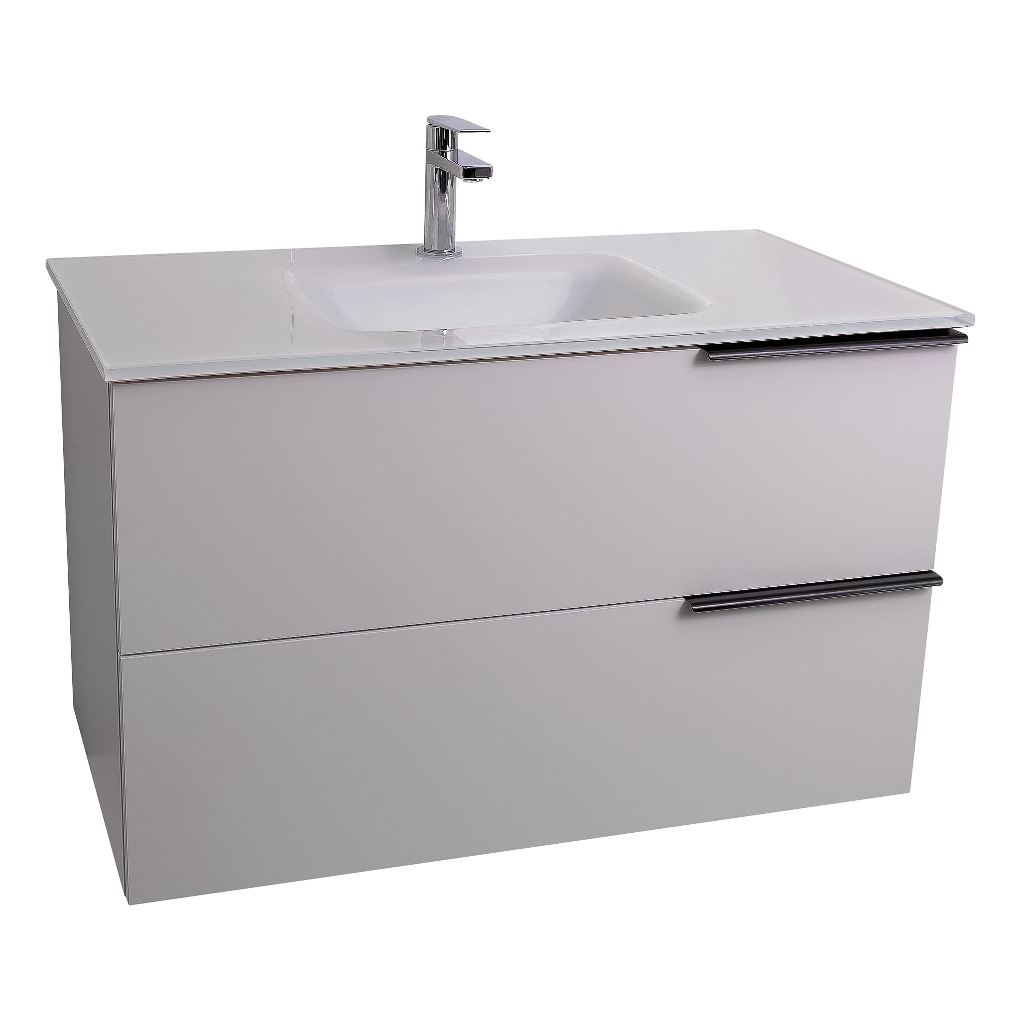 Mallorca 31.5 Matte White Cabinet, White Tempered Glass Sink, Wall Mounted Modern Vanity Set