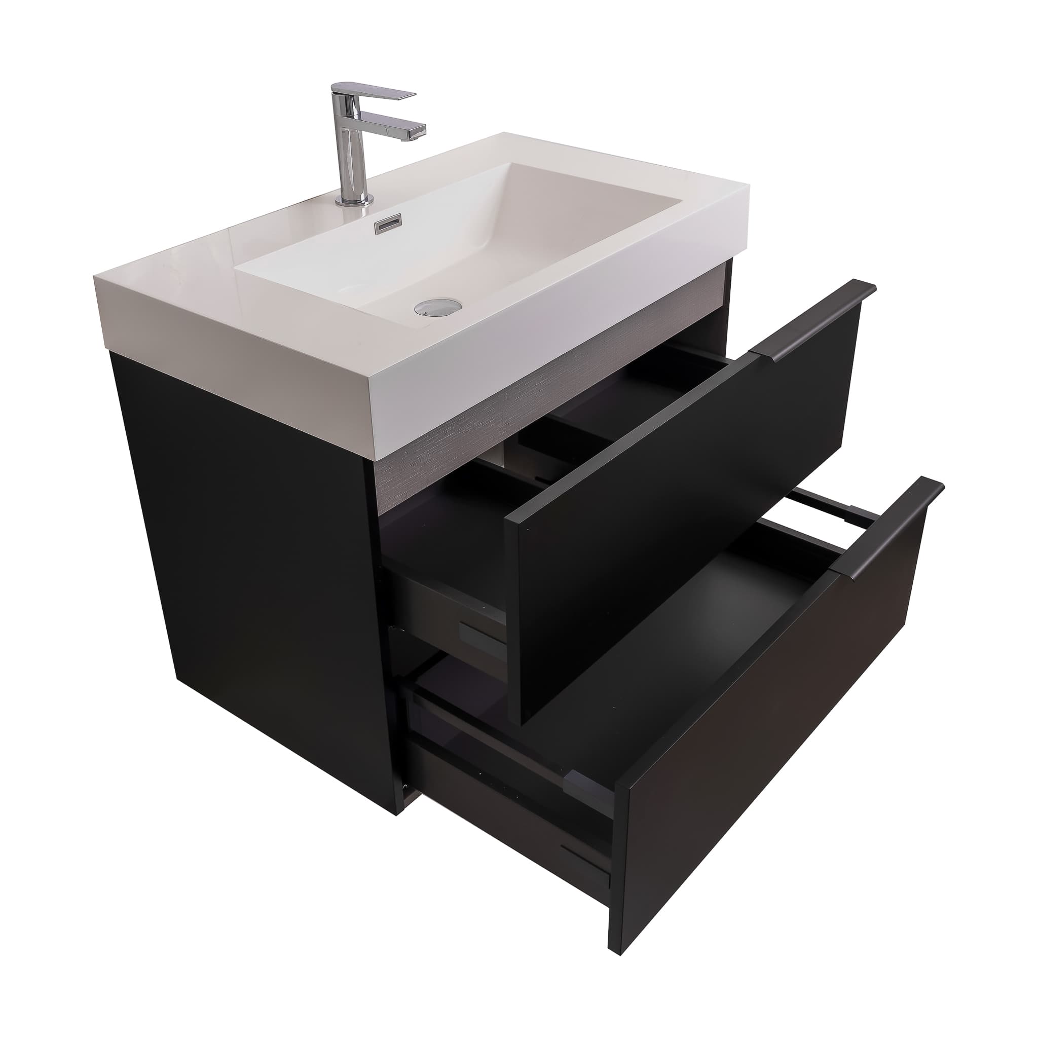 Mallorca 35.5 Matte Black Cabinet, Square Cultured Marble Sink, Wall Mounted Modern Vanity Set