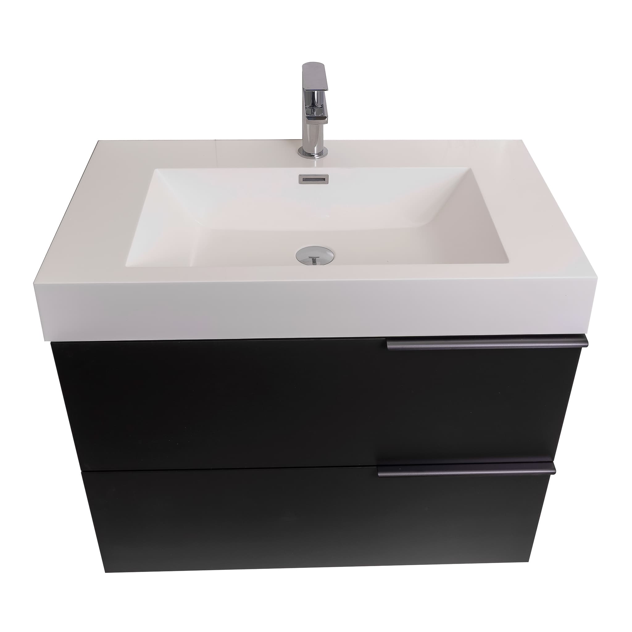 Mallorca 35.5 Matte Black Cabinet, Square Cultured Marble Sink, Wall Mounted Modern Vanity Set