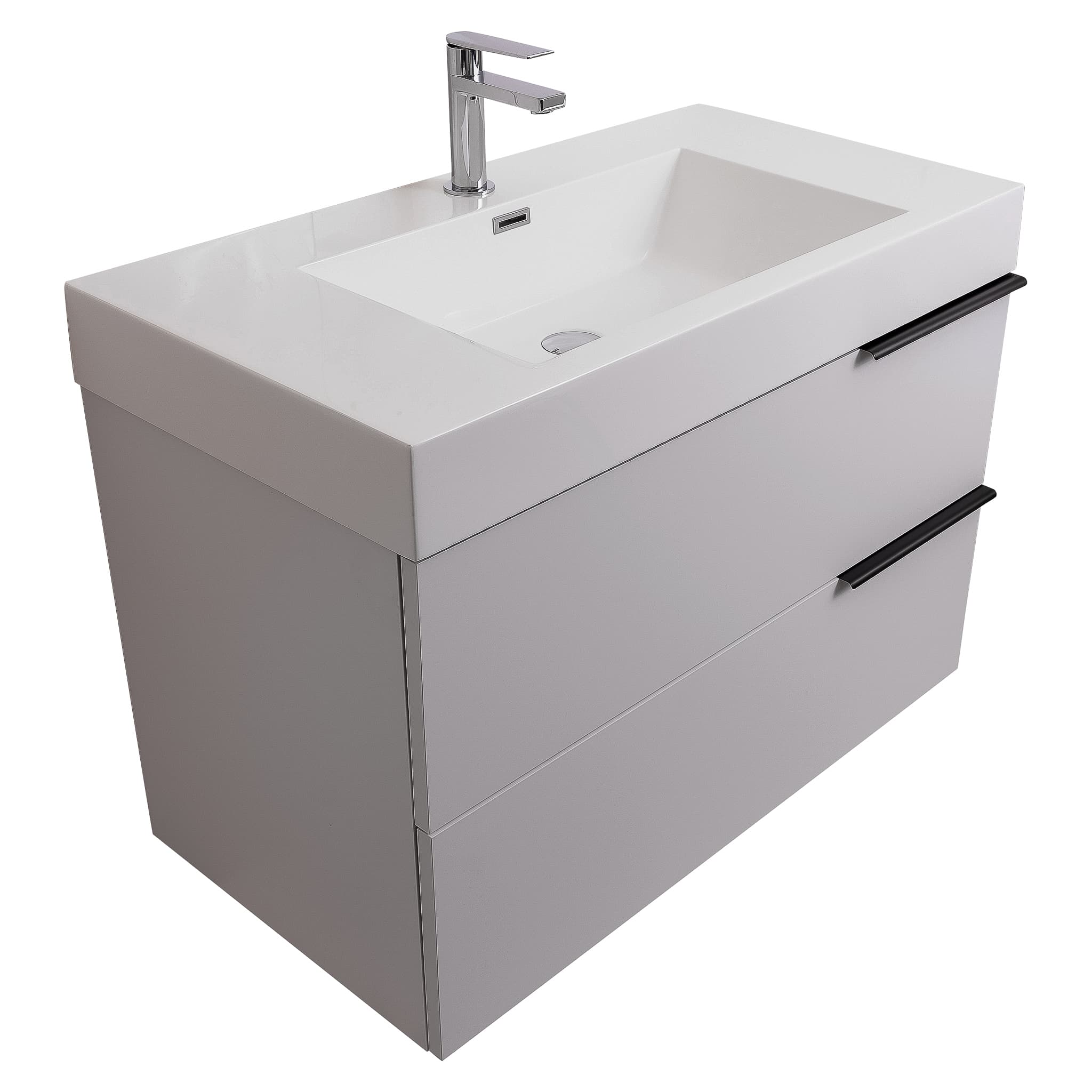 Mallorca 35.5 Matte White Cabinet, Square Cultured Marble Sink, Wall Mounted Modern Vanity Set