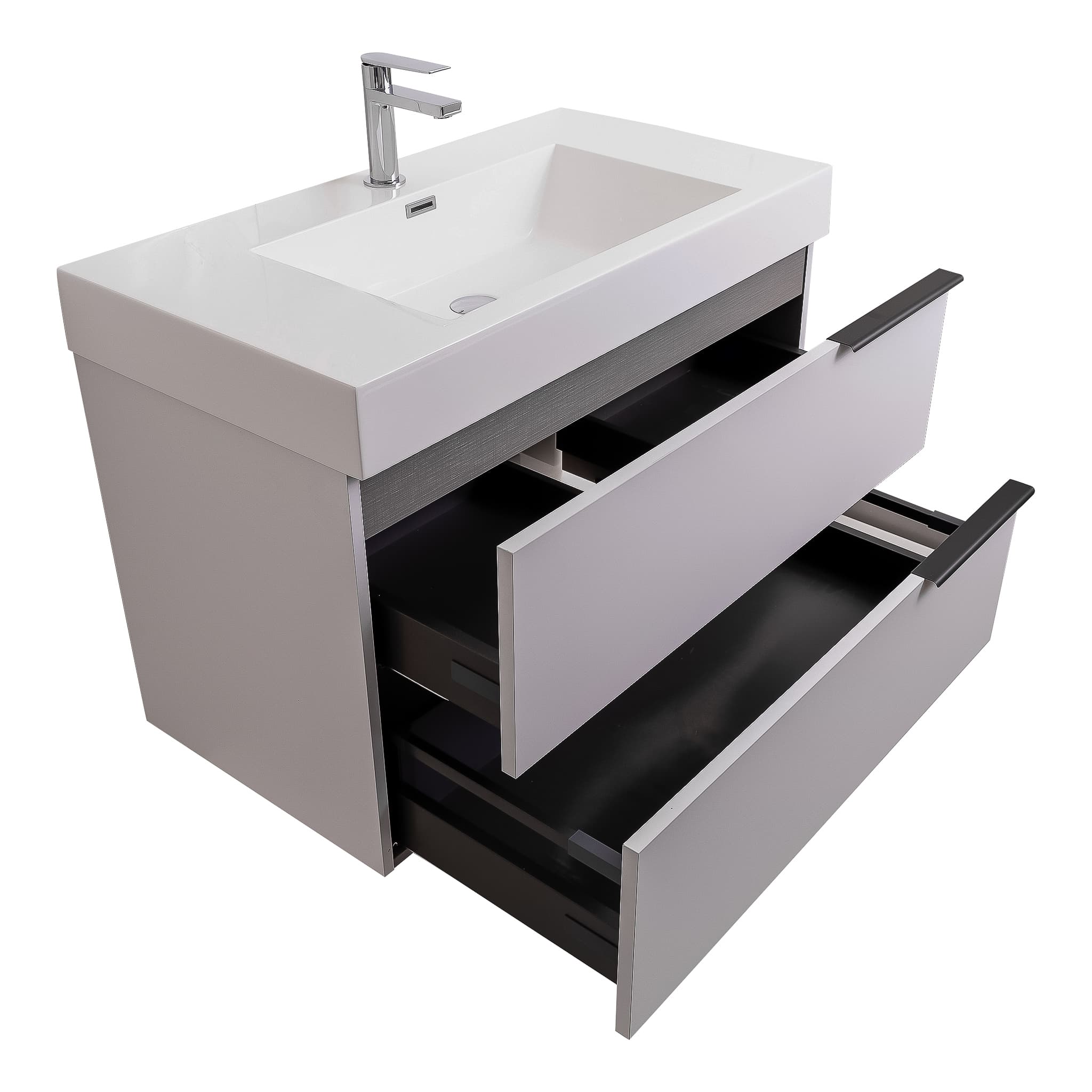 Mallorca 35.5 Matte White Cabinet, Square Cultured Marble Sink, Wall Mounted Modern Vanity Set
