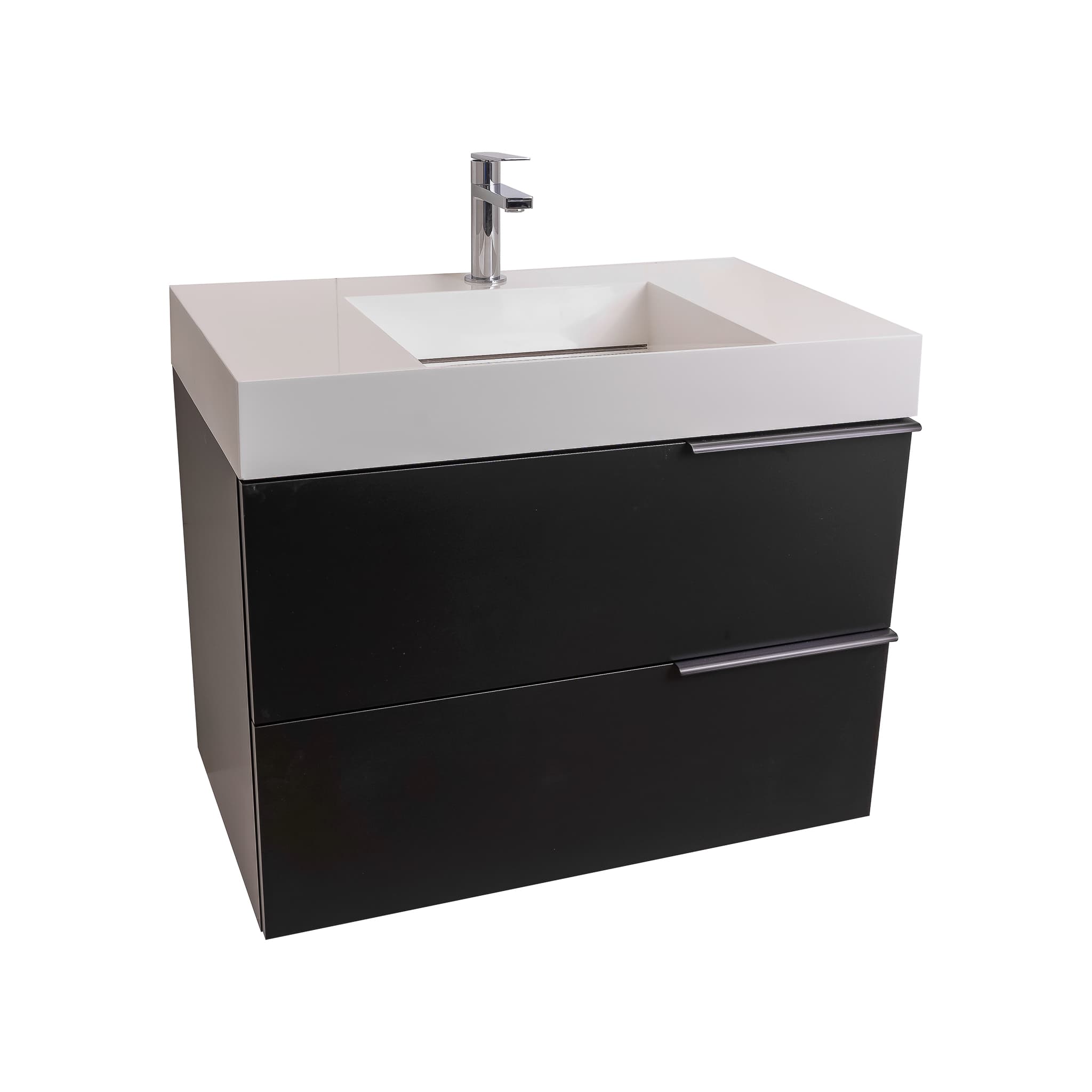 Mallorca 39.5 Matte Black Cabinet, Infinity Cultured Marble Sink, Wall Mounted Modern Vanity Set