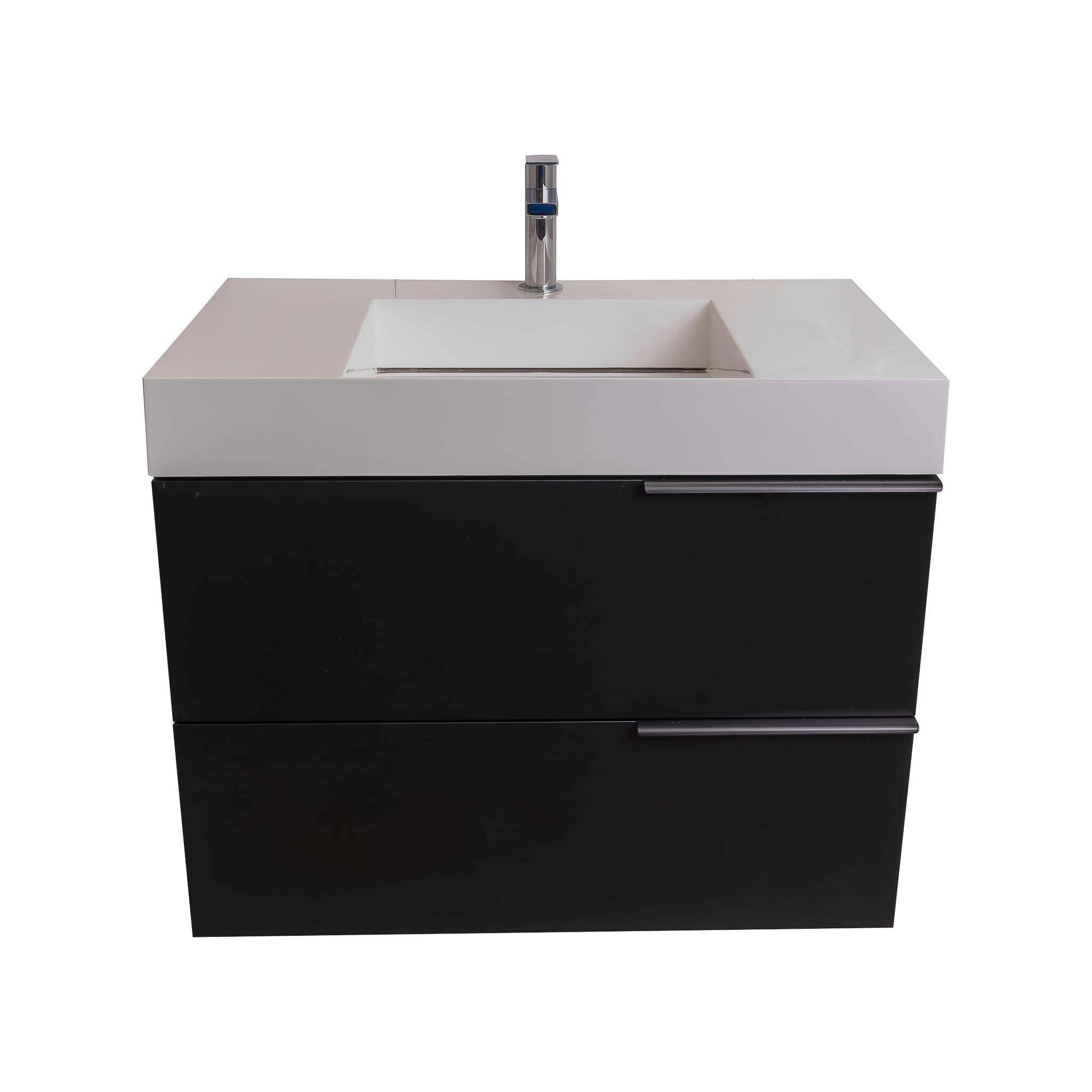 Mallorca 39.5 Matte Black Cabinet, Infinity Cultured Marble Sink, Wall Mounted Modern Vanity Set