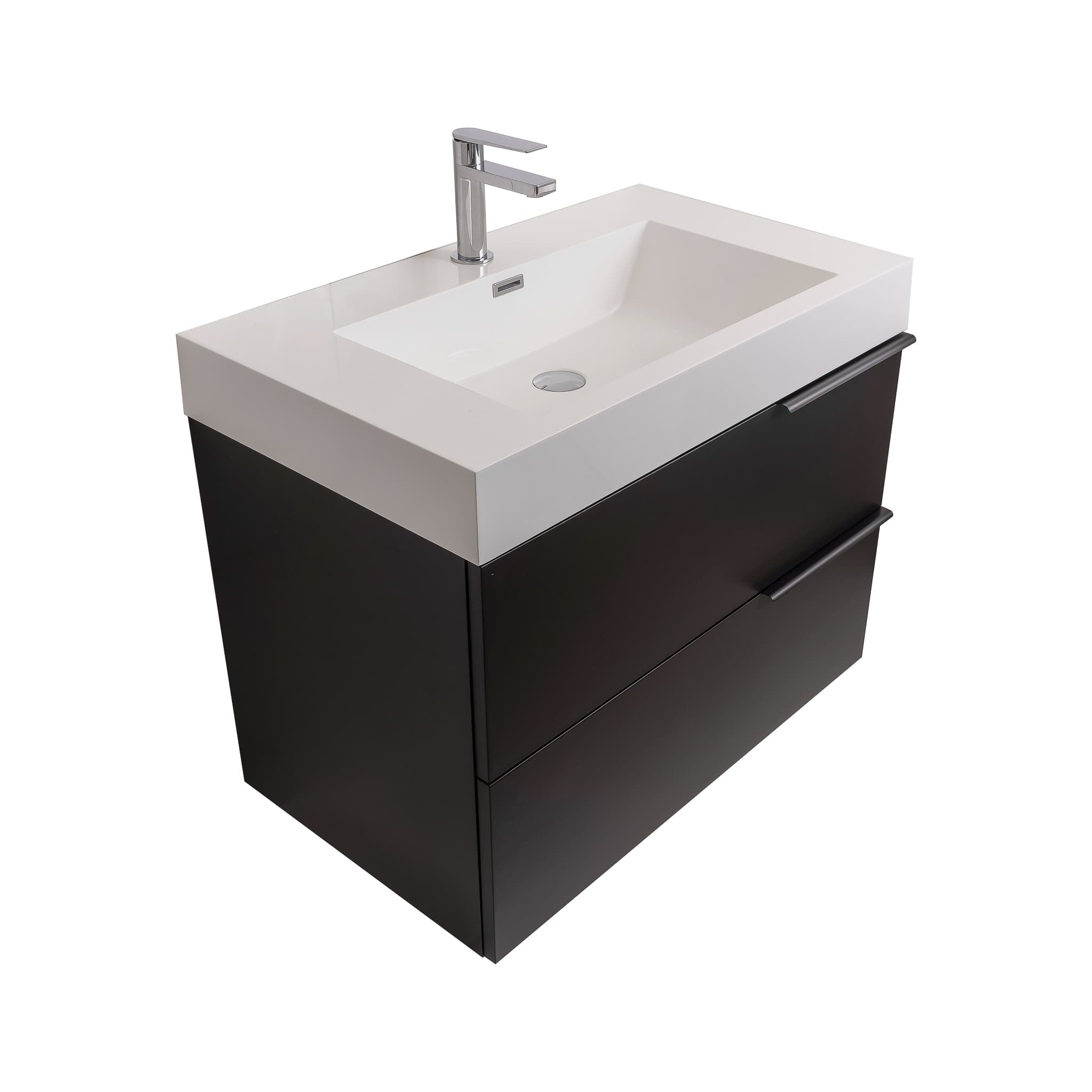 Mallorca 39.5 Matte Black Cabinet, Square Cultured Marble Sink, Wall Mounted Modern Vanity Set