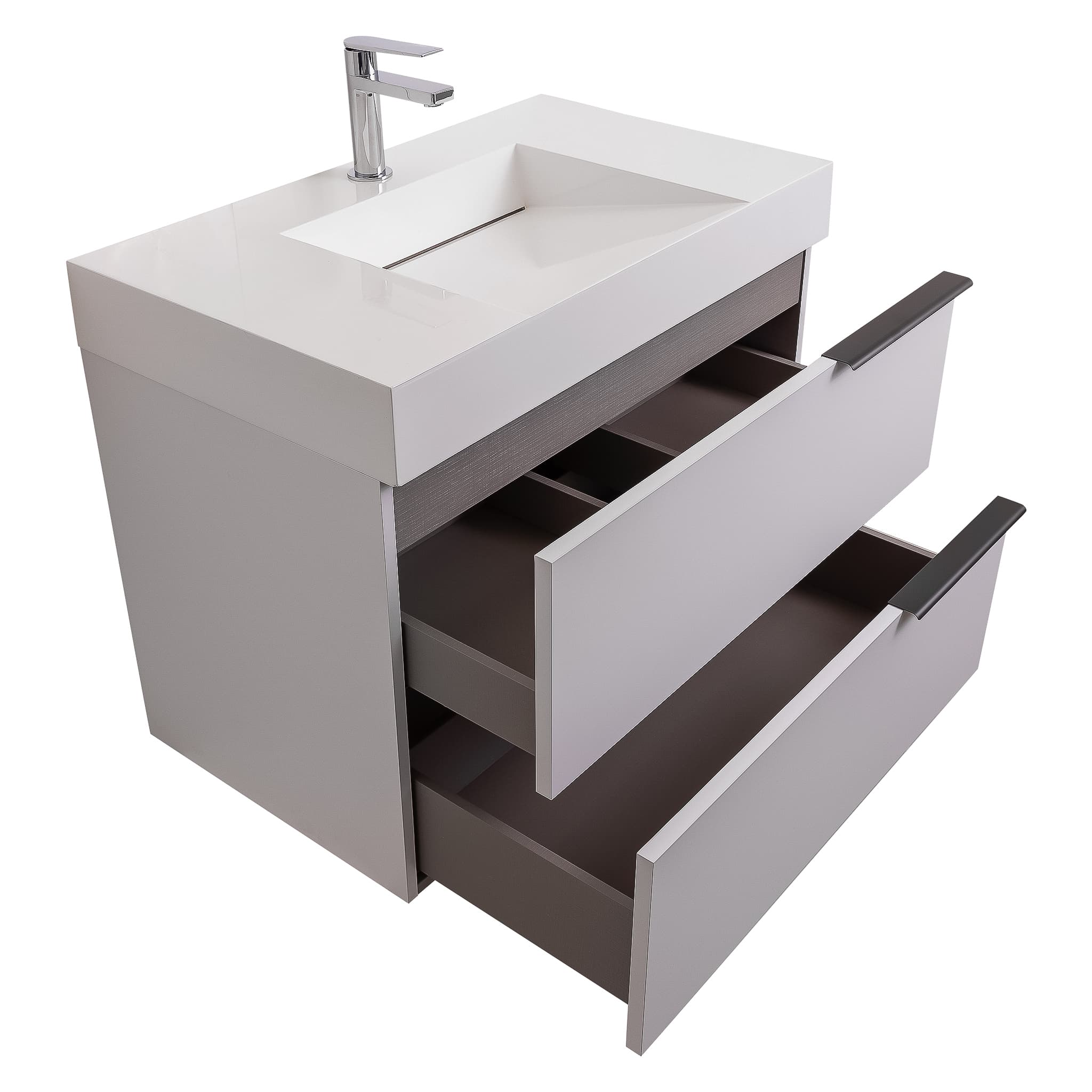 Mallorca 39.5 Matte White Cabinet, Infinity Cultured Marble Sink, Wall Mounted Modern Vanity Set