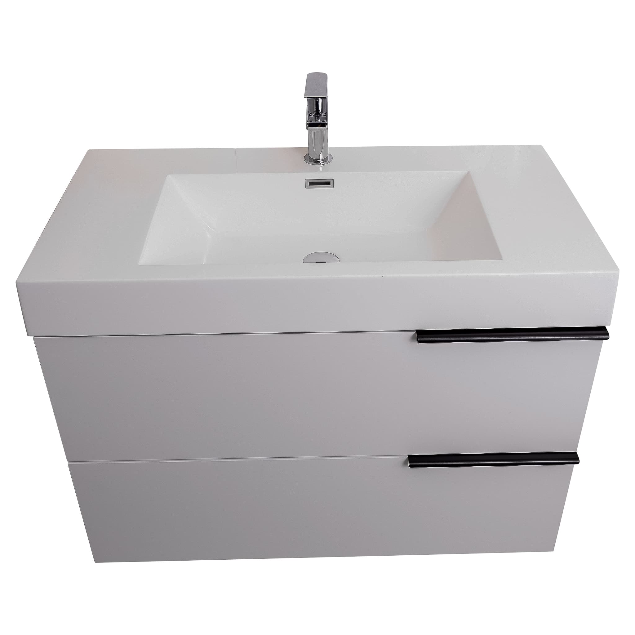 Mallorca 39.5 Matte White Cabinet, Square Cultured Marble Sink, Wall Mounted Modern Vanity Set