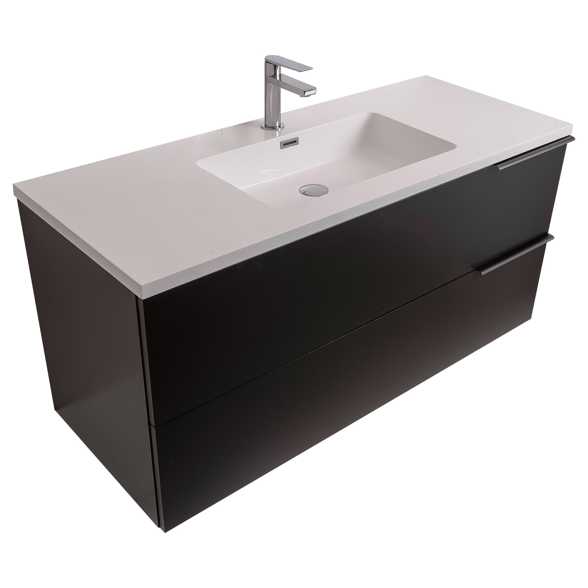 Mallorca 47.5 Matte Black Cabinet, Square Cultured Marble Sink, Wall Mounted Modern Vanity Set Bath Trends USA