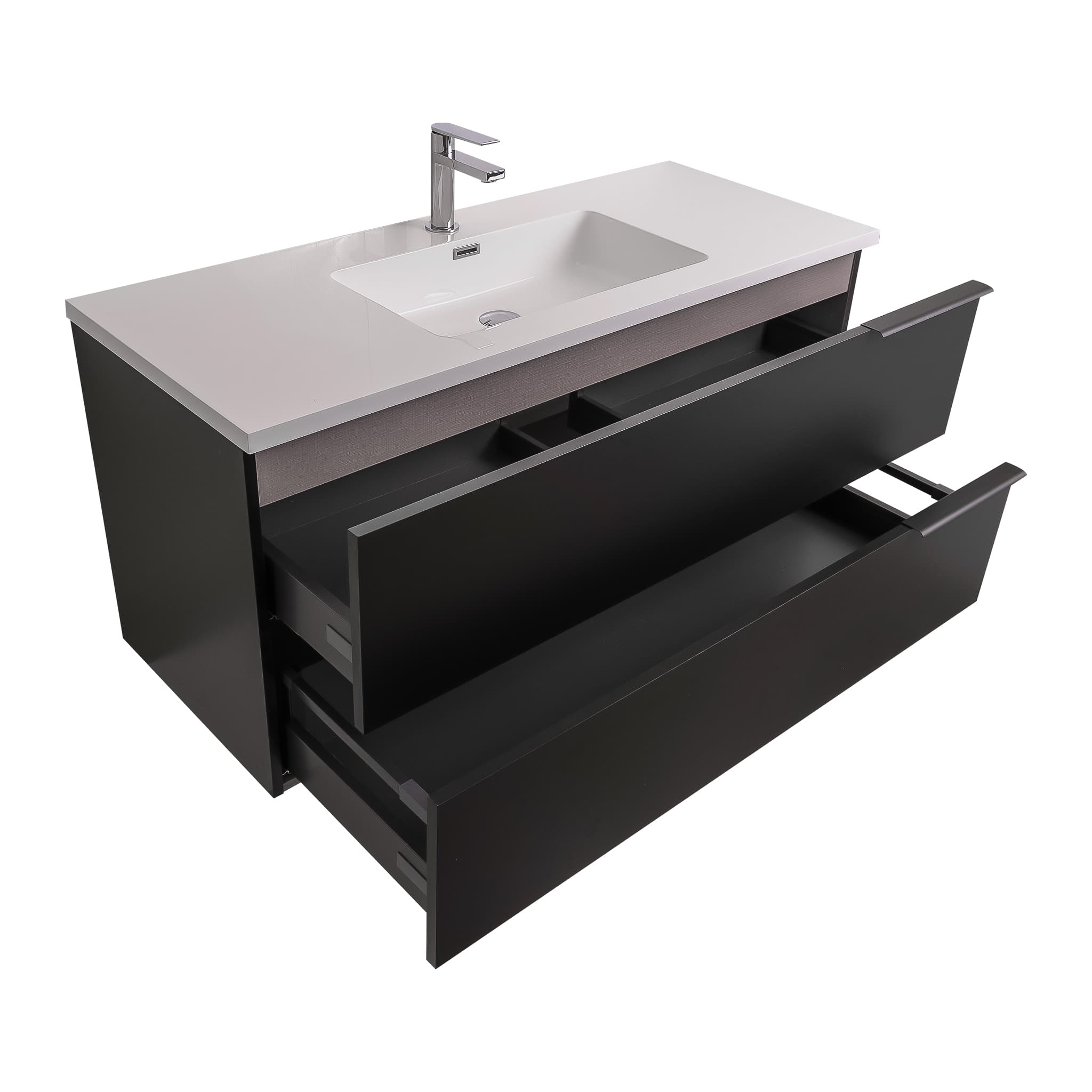 Mallorca 47.5 Matte Black Cabinet, Square Cultured Marble Sink, Wall Mounted Modern Vanity Set