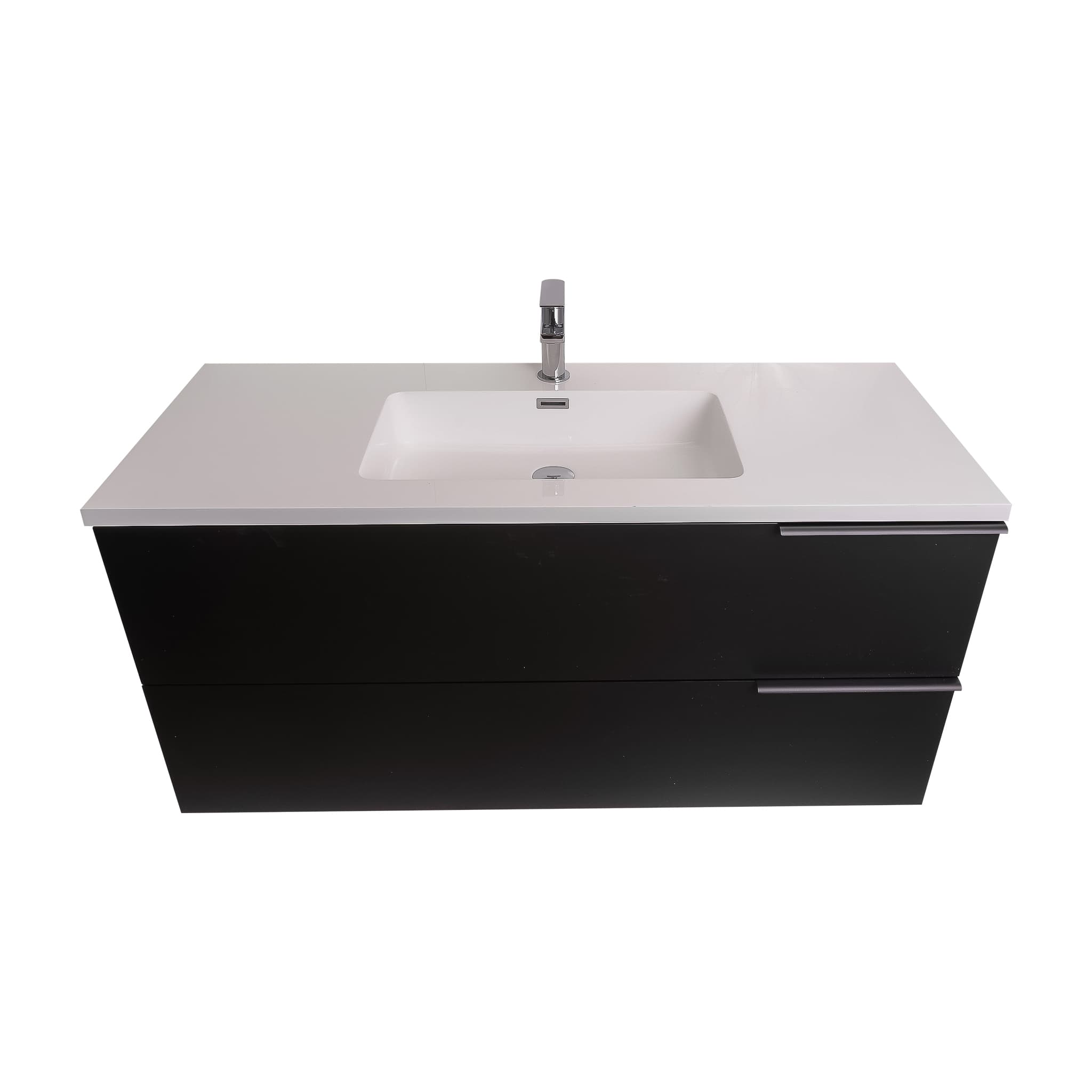 Mallorca 47.5 Matte Black Cabinet, Square Cultured Marble Sink, Wall Mounted Modern Vanity Set