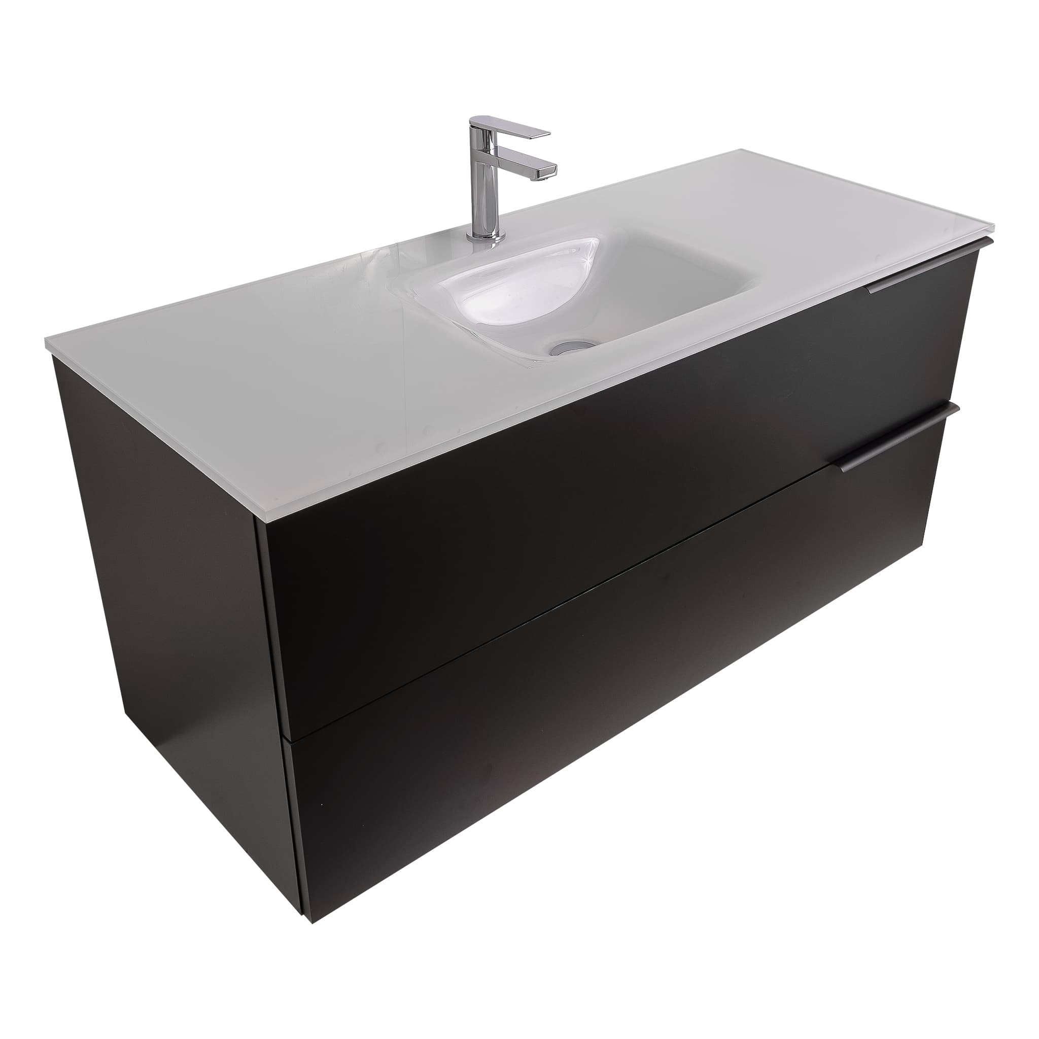 Mallorca 47.5 Matte Black Cabinet, White Tempered Glass Sink, Wall Mounted Modern Vanity Set