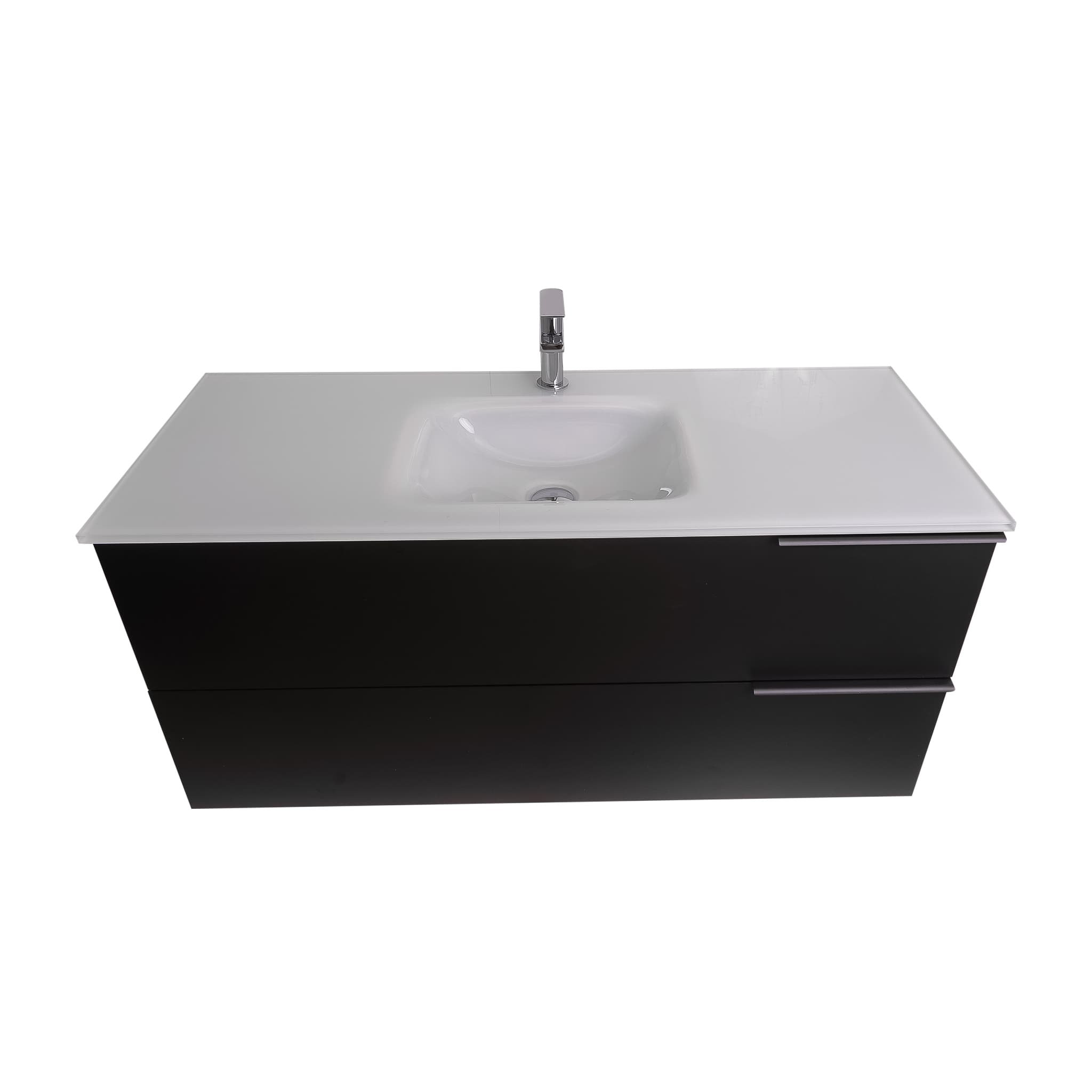 Mallorca 47.5 Matte Black Cabinet, White Tempered Glass Sink, Wall Mounted Modern Vanity Set