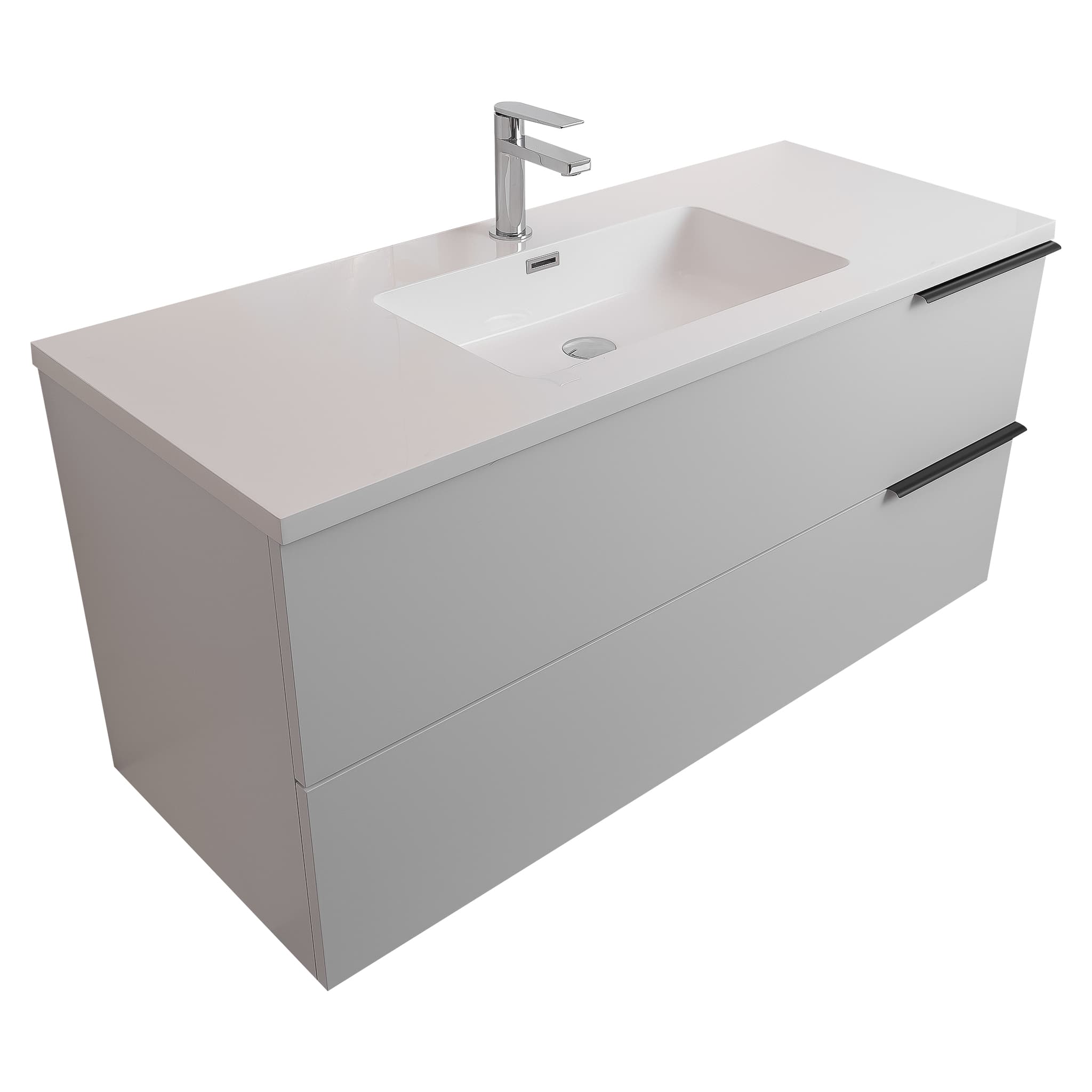 Mallorca 47.5 Matte White Cabinet, Square Cultured Marble Sink, Wall Mounted Modern Vanity Set