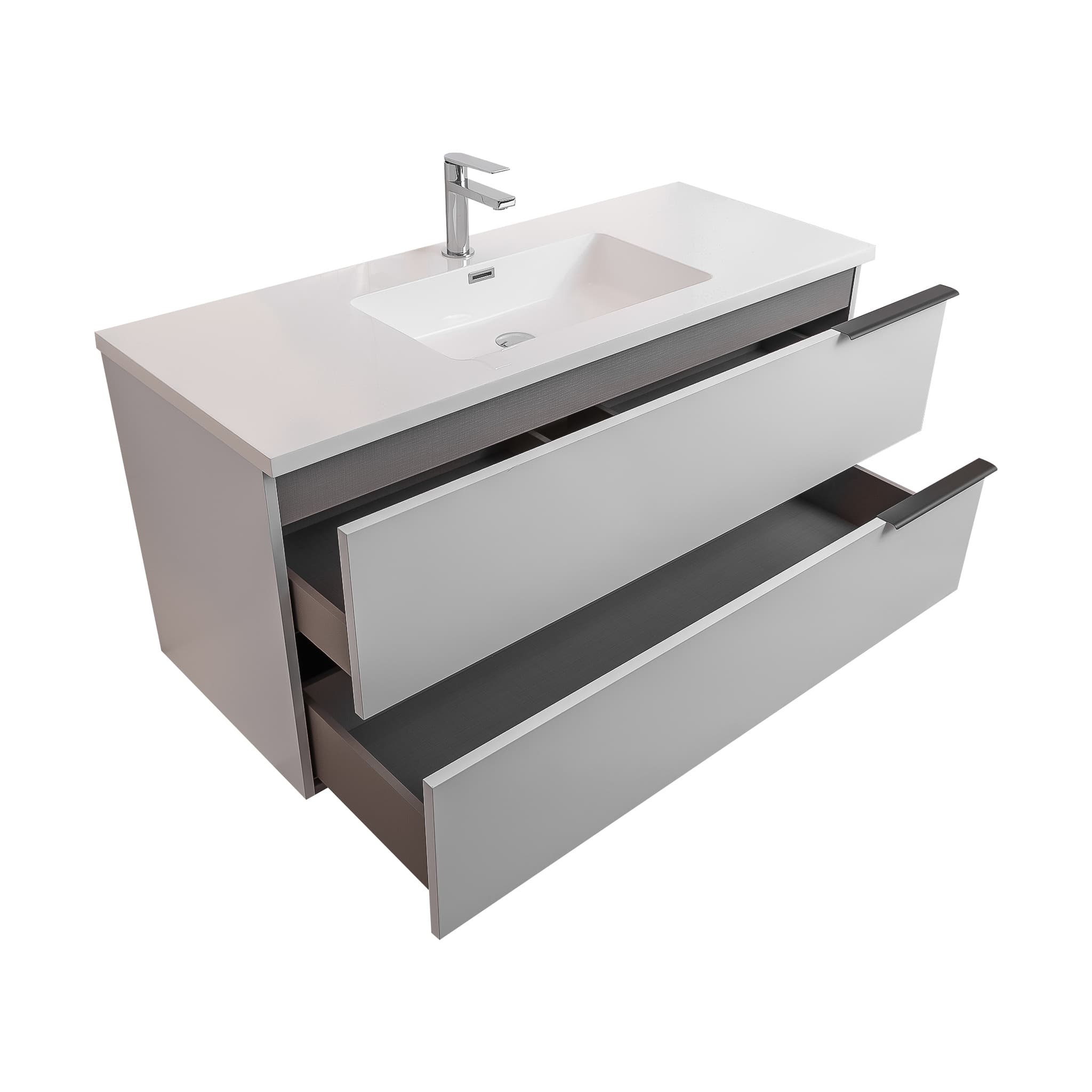 Mallorca 47.5 Matte White Cabinet, Square Cultured Marble Sink, Wall Mounted Modern Vanity Set