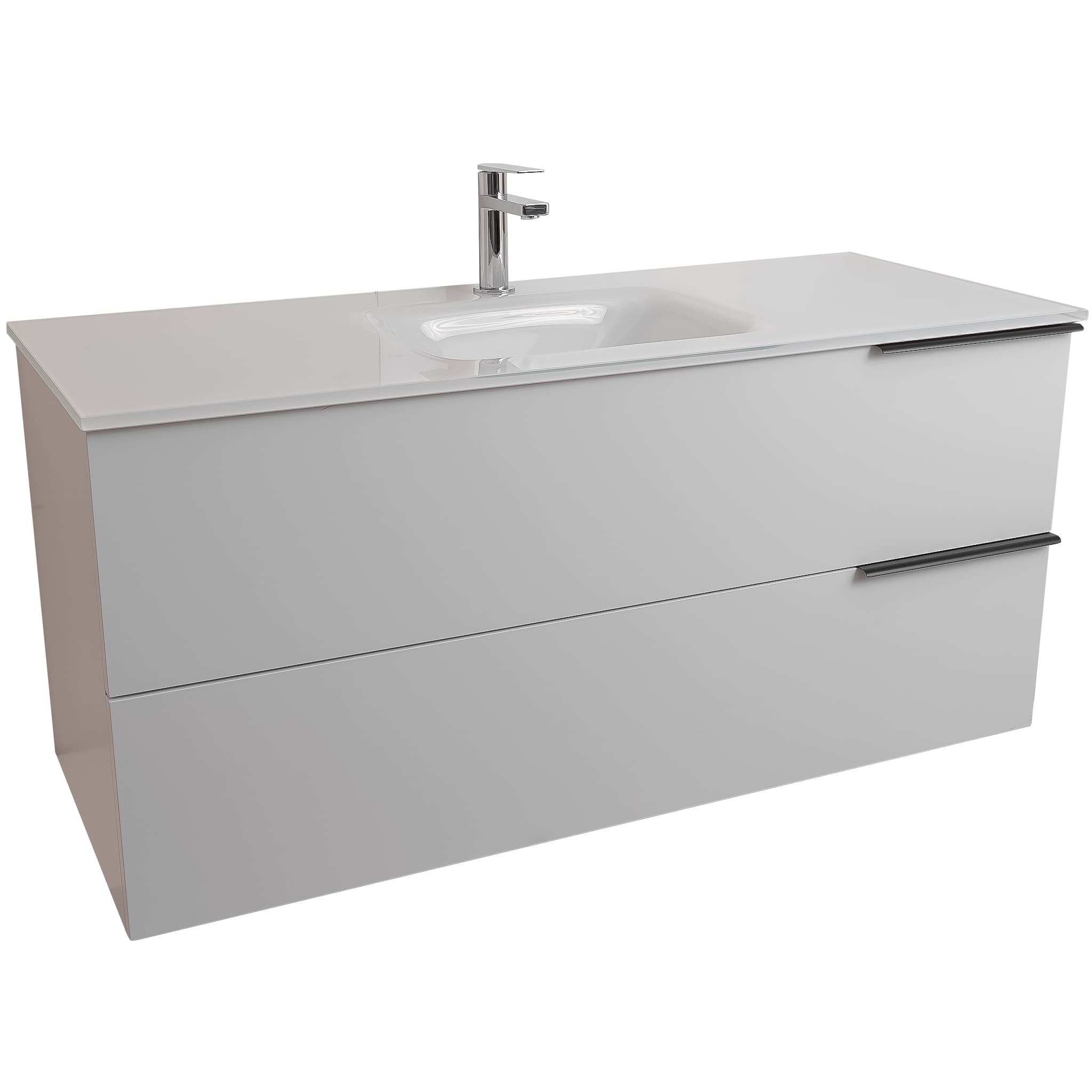 Mallorca 47.5 Matte White Cabinet, White Tempered Glass Sink, Wall Mounted Modern Vanity Set