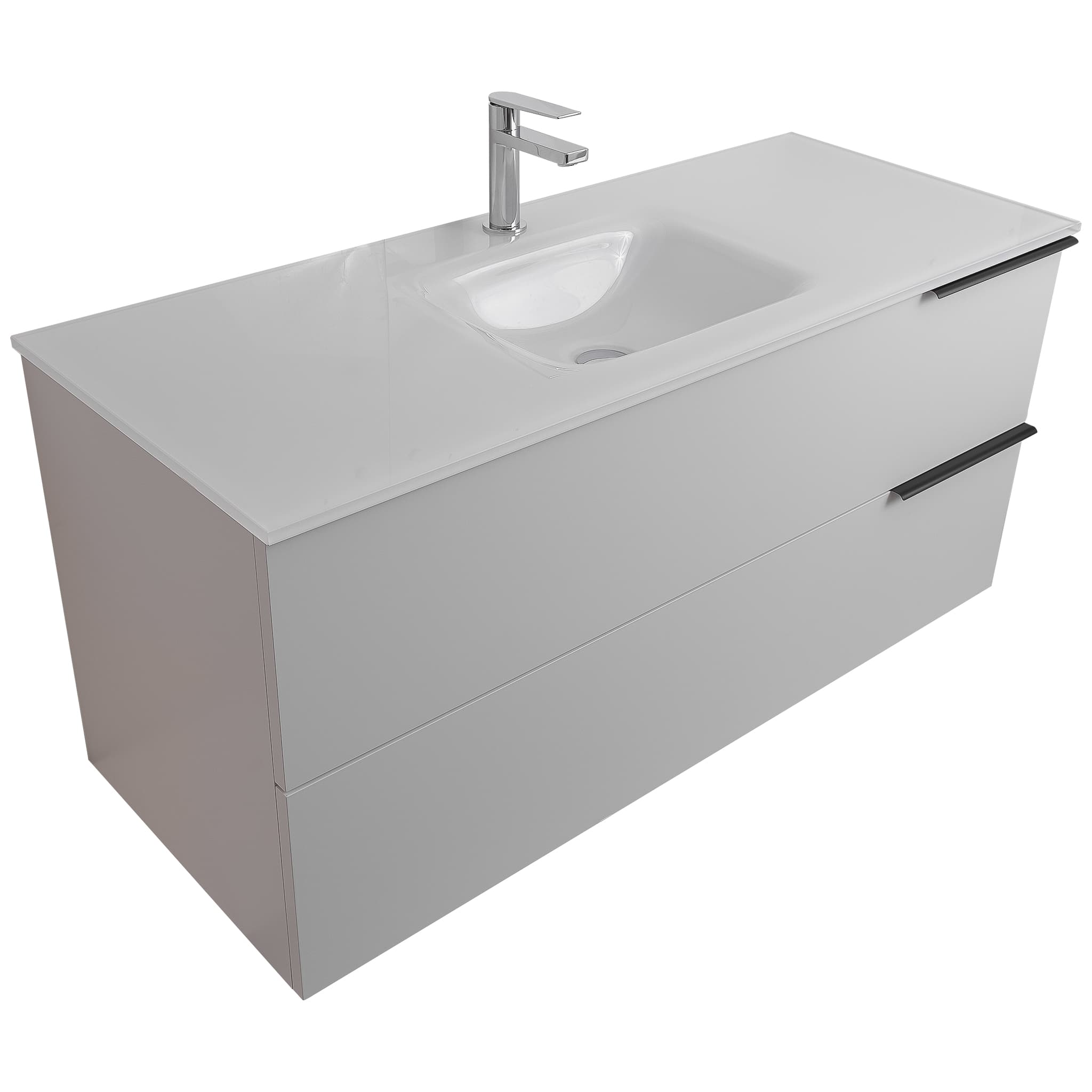 Mallorca 47.5 Matte White Cabinet, White Tempered Glass Sink, Wall Mounted Modern Vanity Set