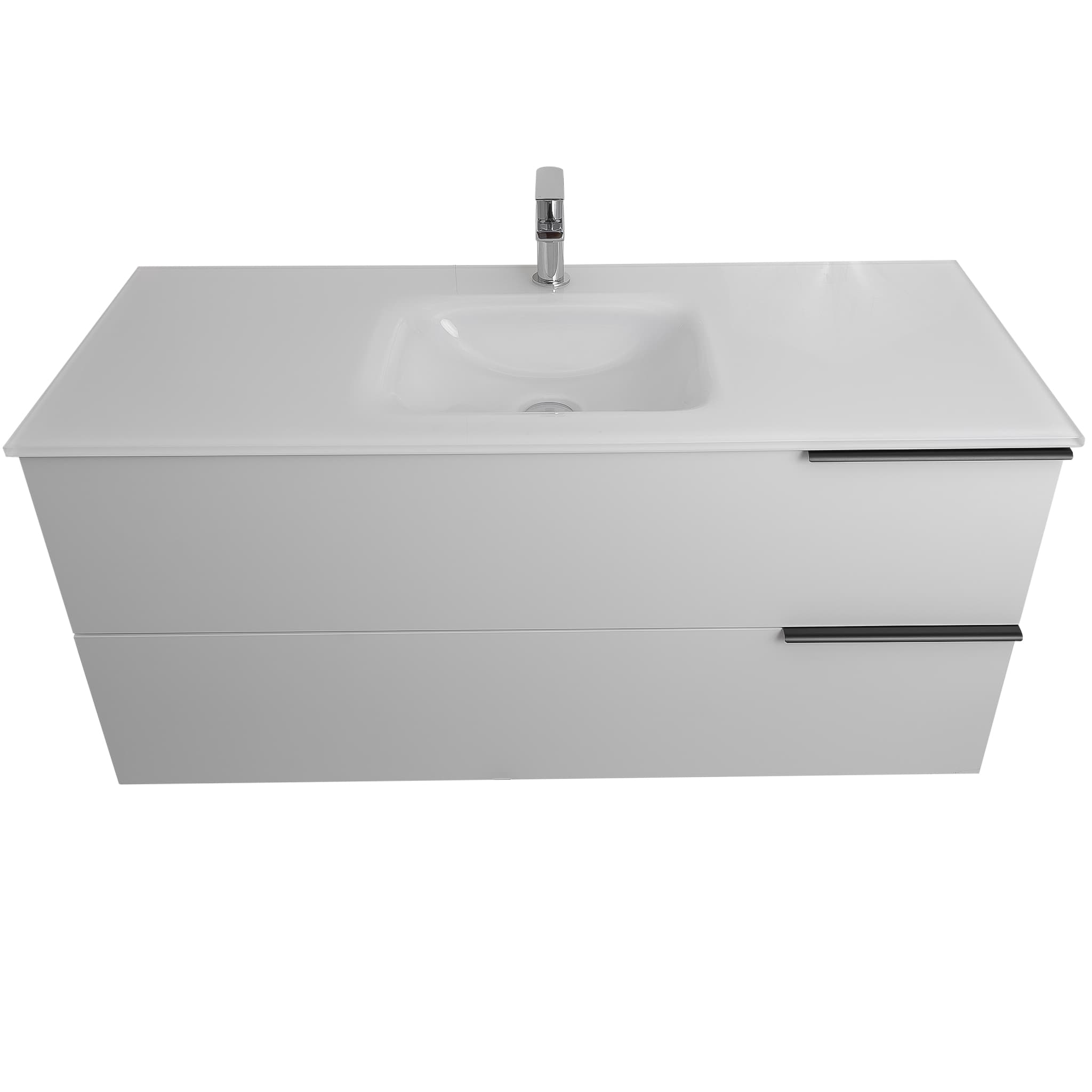 Mallorca 47.5 Matte White Cabinet, White Tempered Glass Sink, Wall Mounted Modern Vanity Set