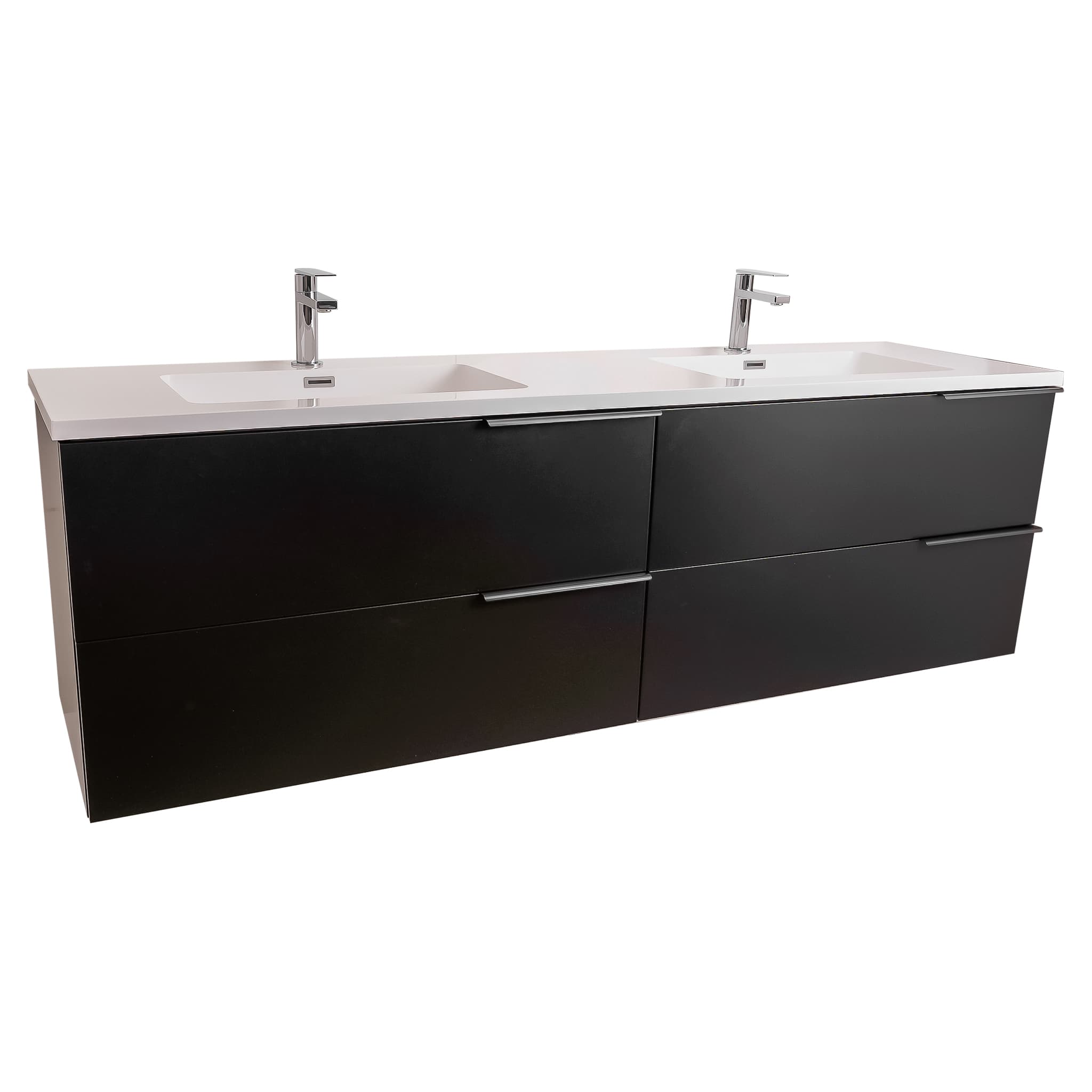 Mallorca 63 Matte Black Cabinet, Square Cultured Marble Double Sink, Wall Mounted Modern Vanity Set