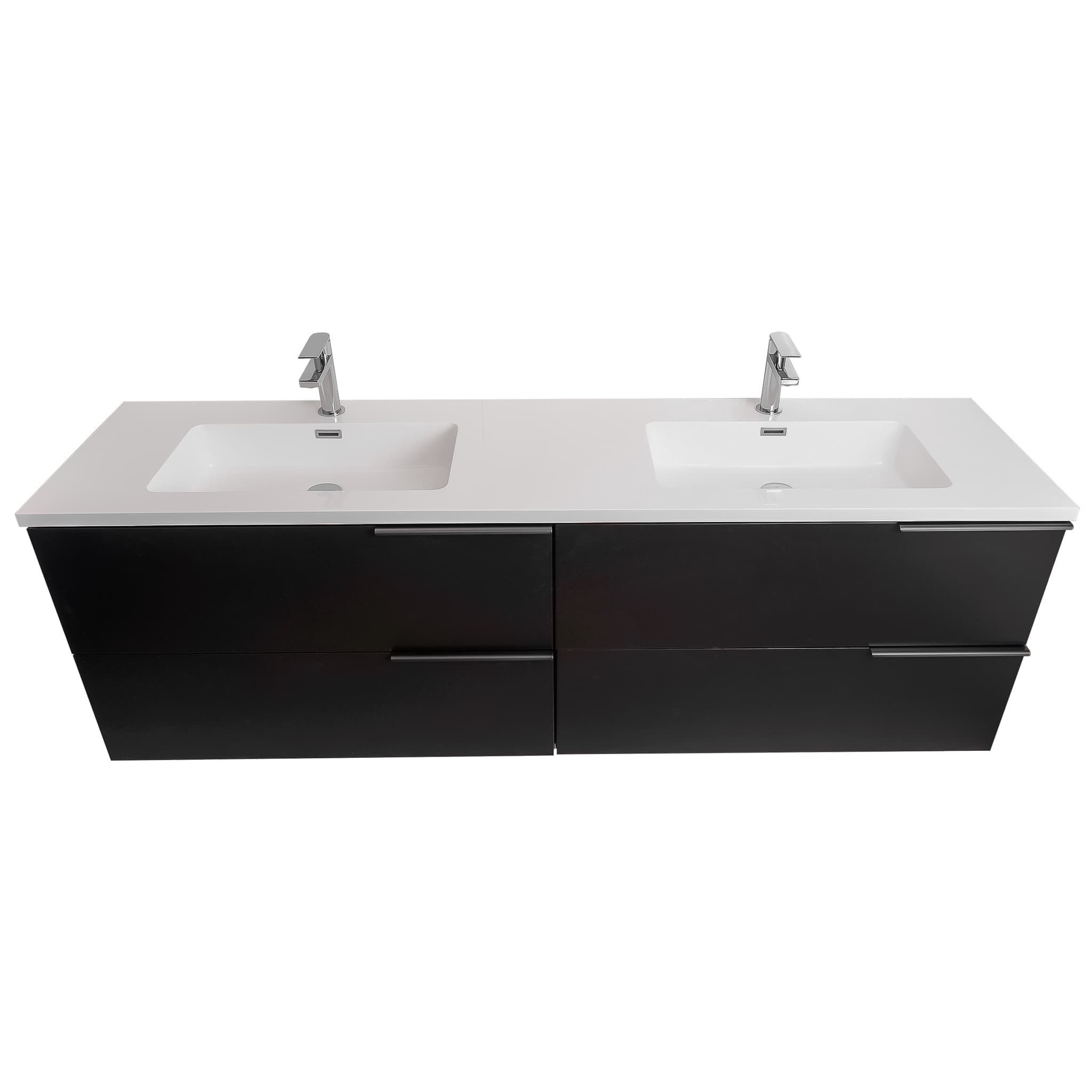 Mallorca 63 Matte Black Cabinet, Square Cultured Marble Double Sink, Wall Mounted Modern Vanity Set