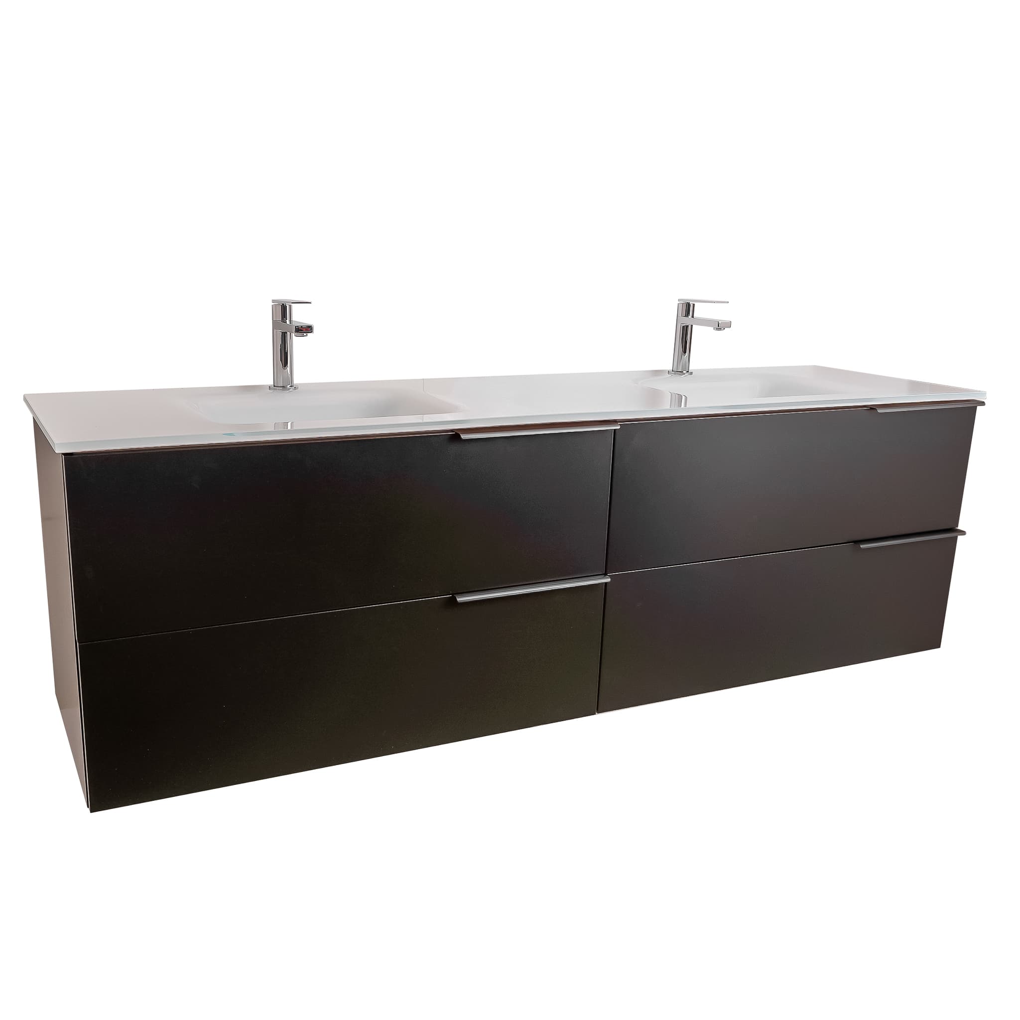 Mallorca 63 Matte Black Cabinet, White Tempered Glass Double Sink, Wall Mounted Modern Vanity Set