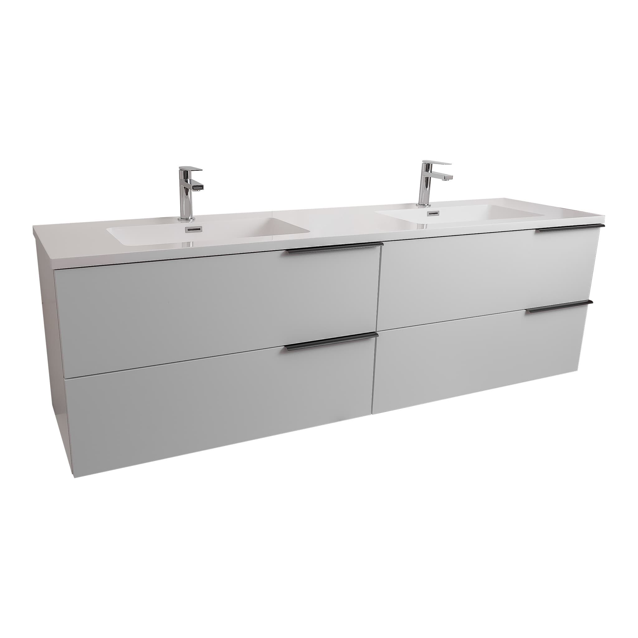 Mallorca 63 Matte White Cabinet, Square Cultured Marble Double Sink, Wall Mounted Modern Vanity Set