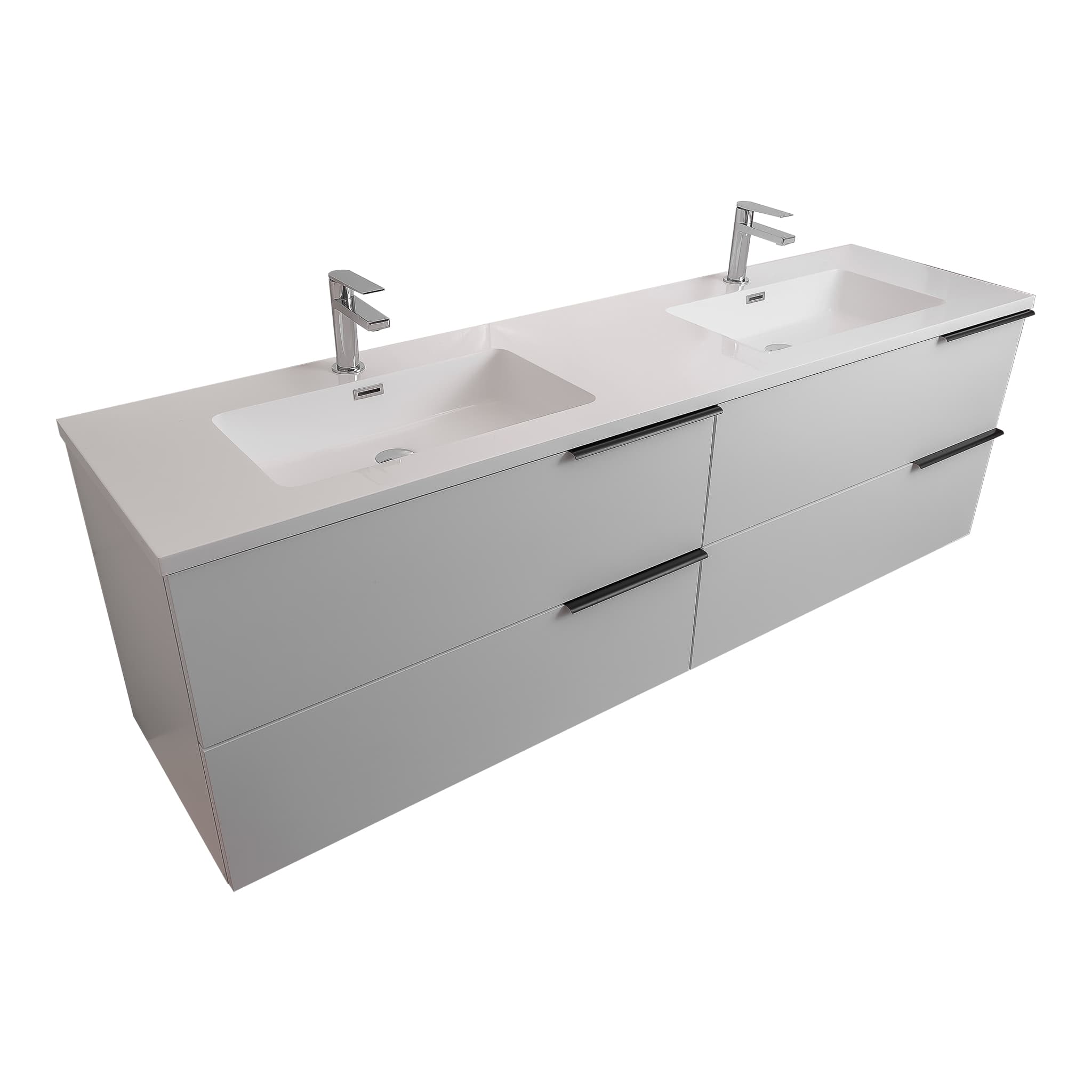 Mallorca 63 Matte White Cabinet, Square Cultured Marble Double Sink, Wall Mounted Modern Vanity Set