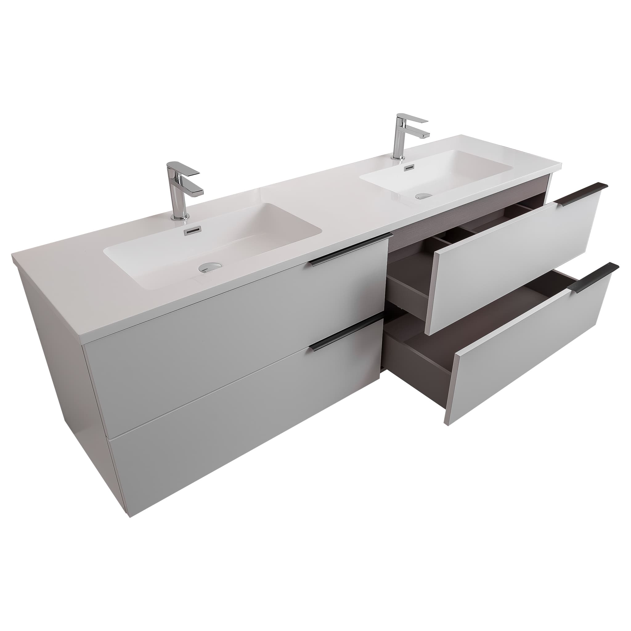 Mallorca 63 Matte White Cabinet, Square Cultured Marble Double Sink, Wall Mounted Modern Vanity Set