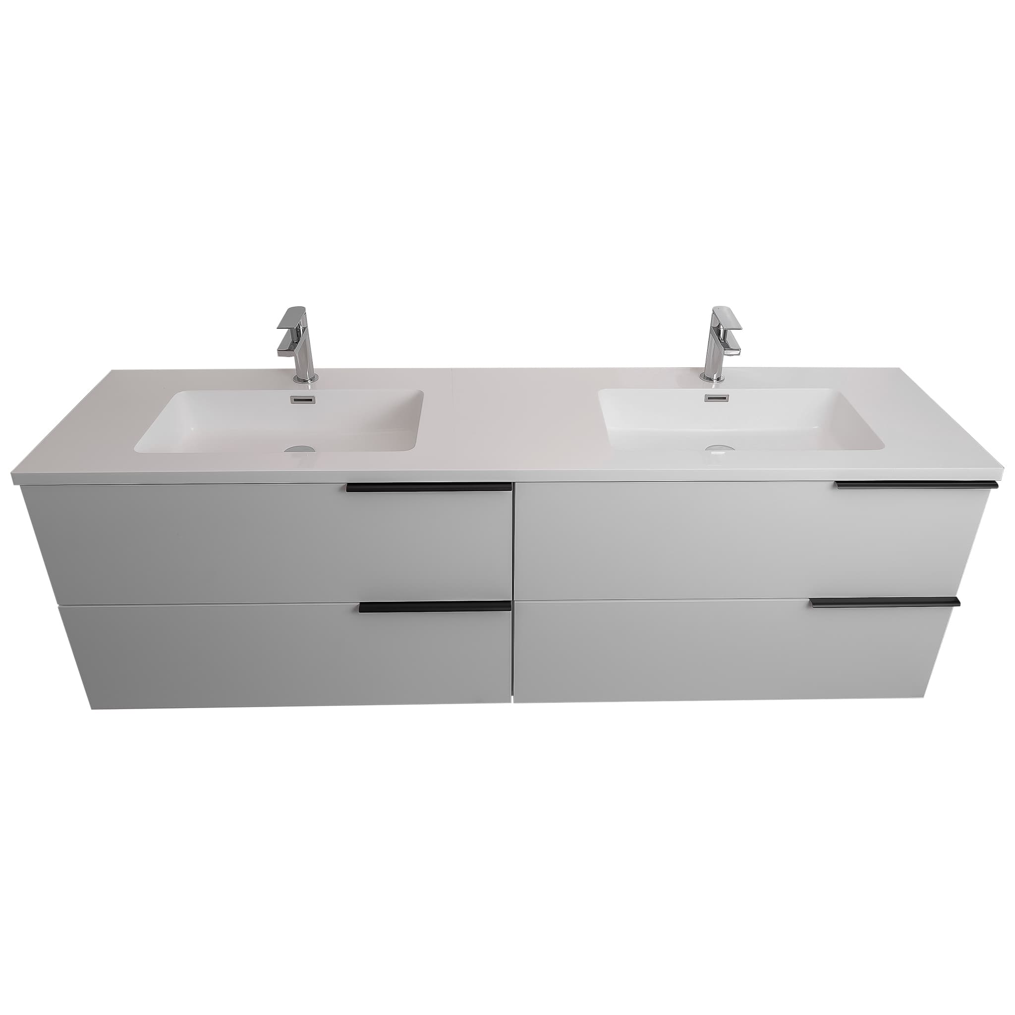 Mallorca 63 Matte White Cabinet, Square Cultured Marble Double Sink, Wall Mounted Modern Vanity Set