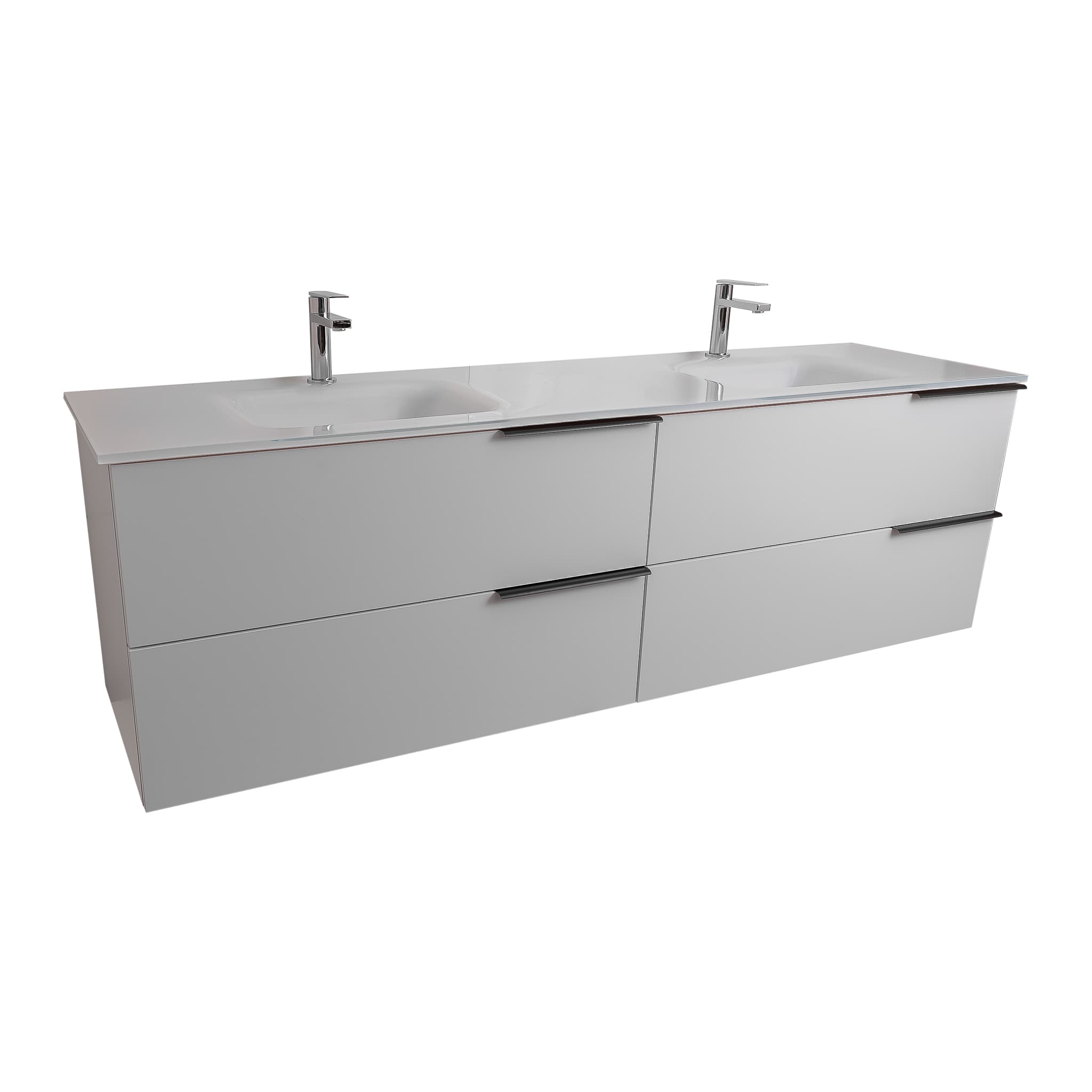 Mallorca 63 Matte White Cabinet, White Tempered Glass Double Sink, Wall Mounted Modern Vanity Set