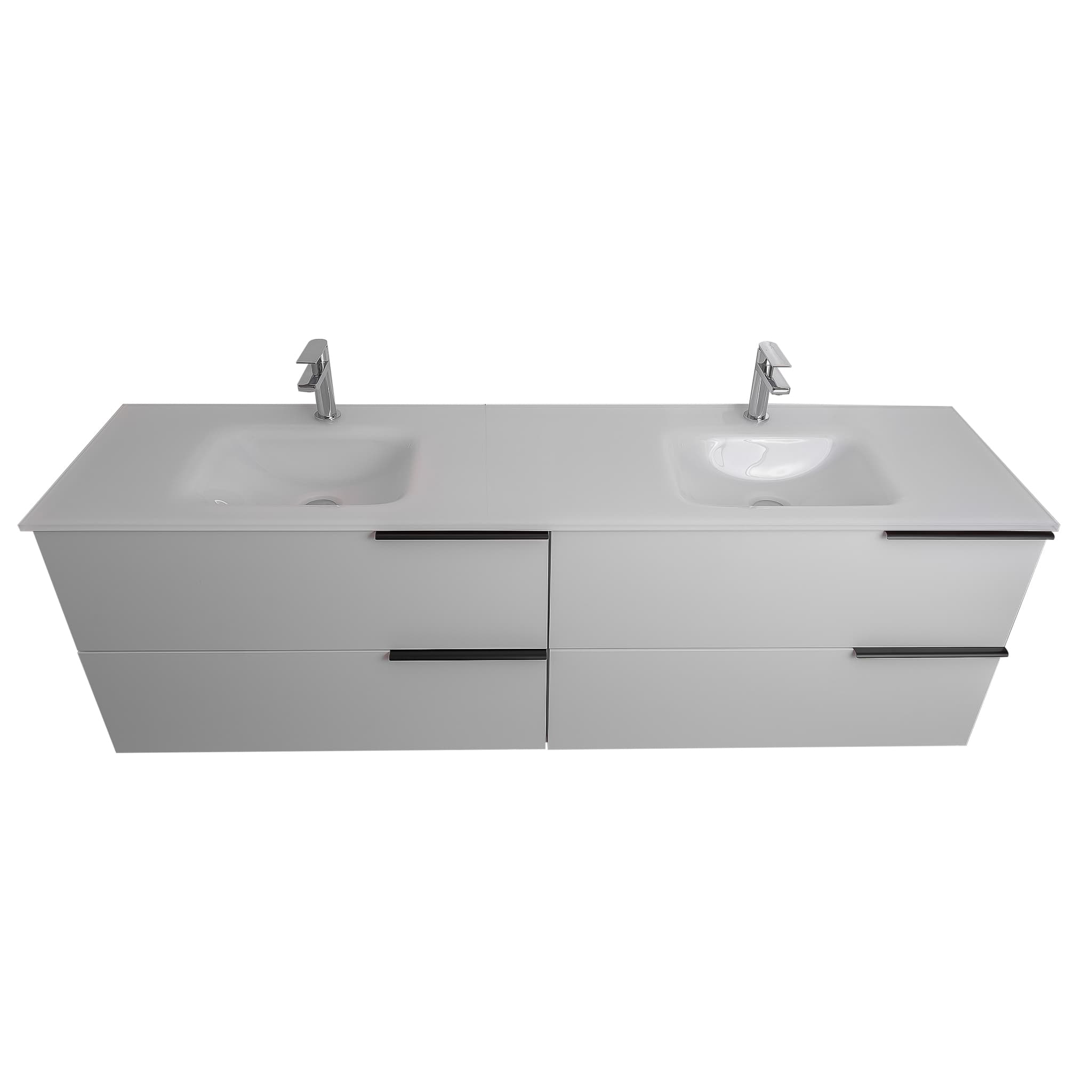 Mallorca 63 Matte White Cabinet, White Tempered Glass Double Sink, Wall Mounted Modern Vanity Set