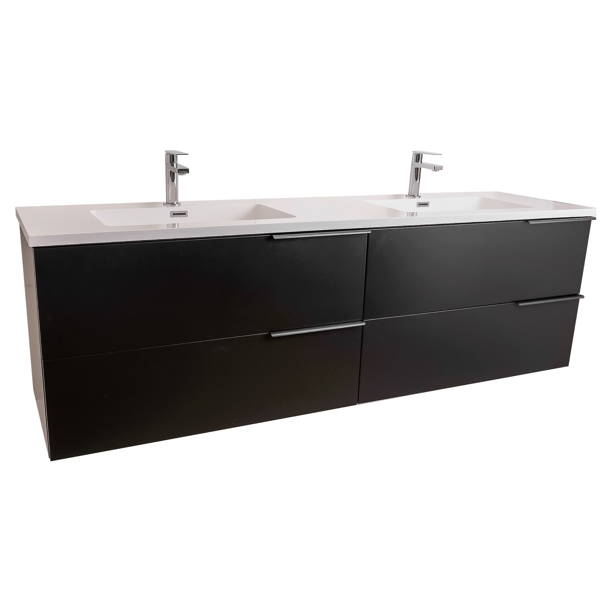 Mallorca 72 Matte Black Cabinet, Square Cultured Marble Double Sink, Wall Mounted Modern Vanity Set 