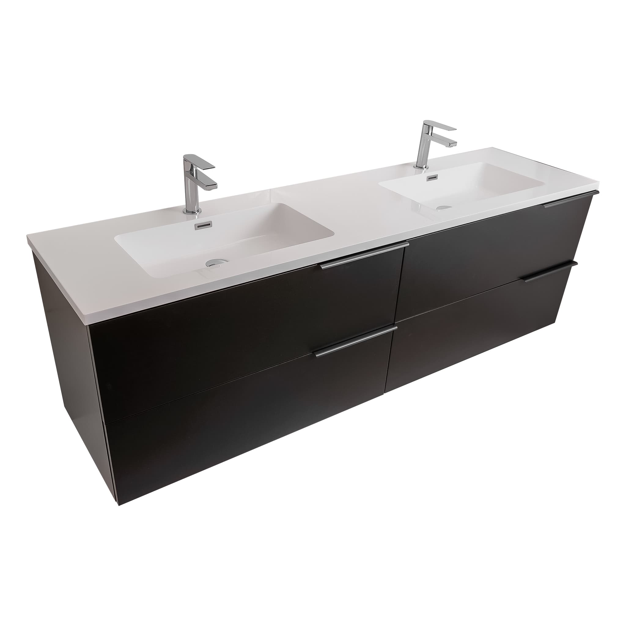 Mallorca 72 Matte Black Cabinet, Square Cultured Marble Double Sink, Wall Mounted Modern Vanity Set 