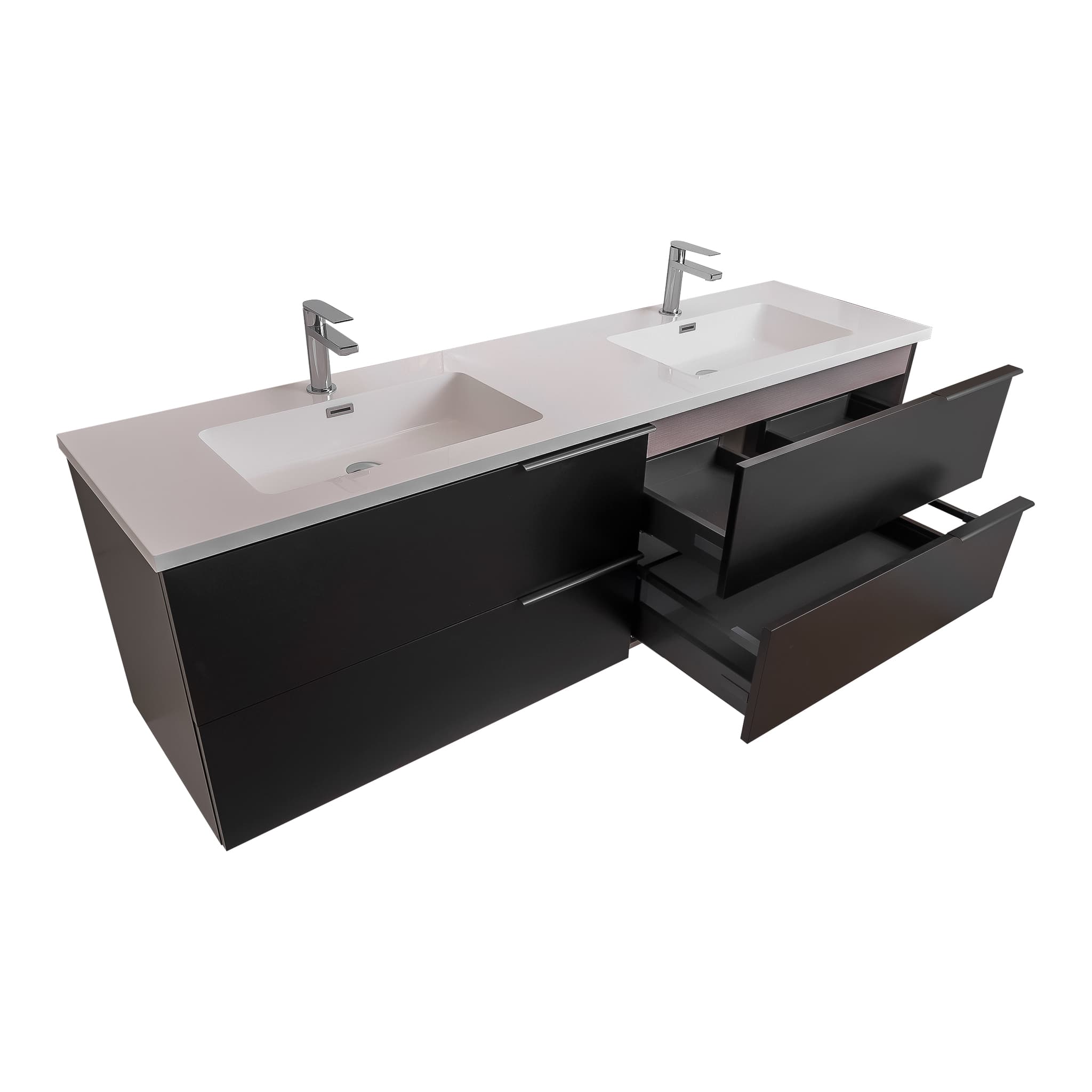 Mallorca 72 Matte Black Cabinet, Square Cultured Marble Double Sink, Wall Mounted Modern Vanity Set