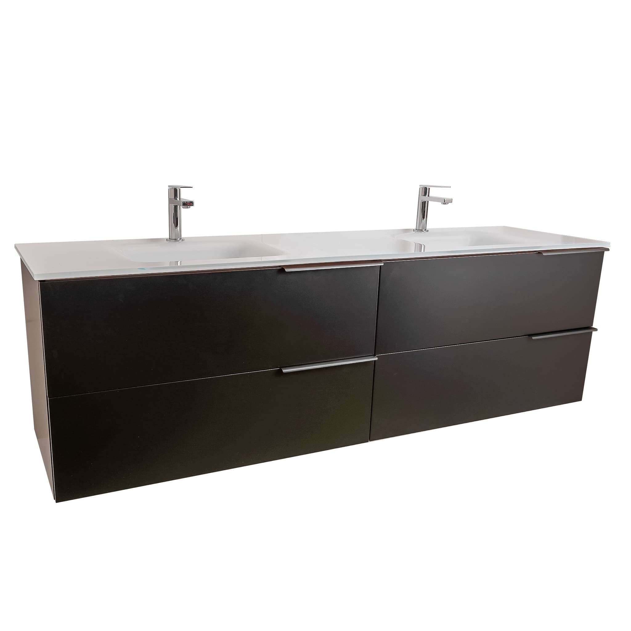 Mallorca 72 Matte Black Cabinet, White Tempered Glass Double Sink, Wall Mounted Modern Vanity Set