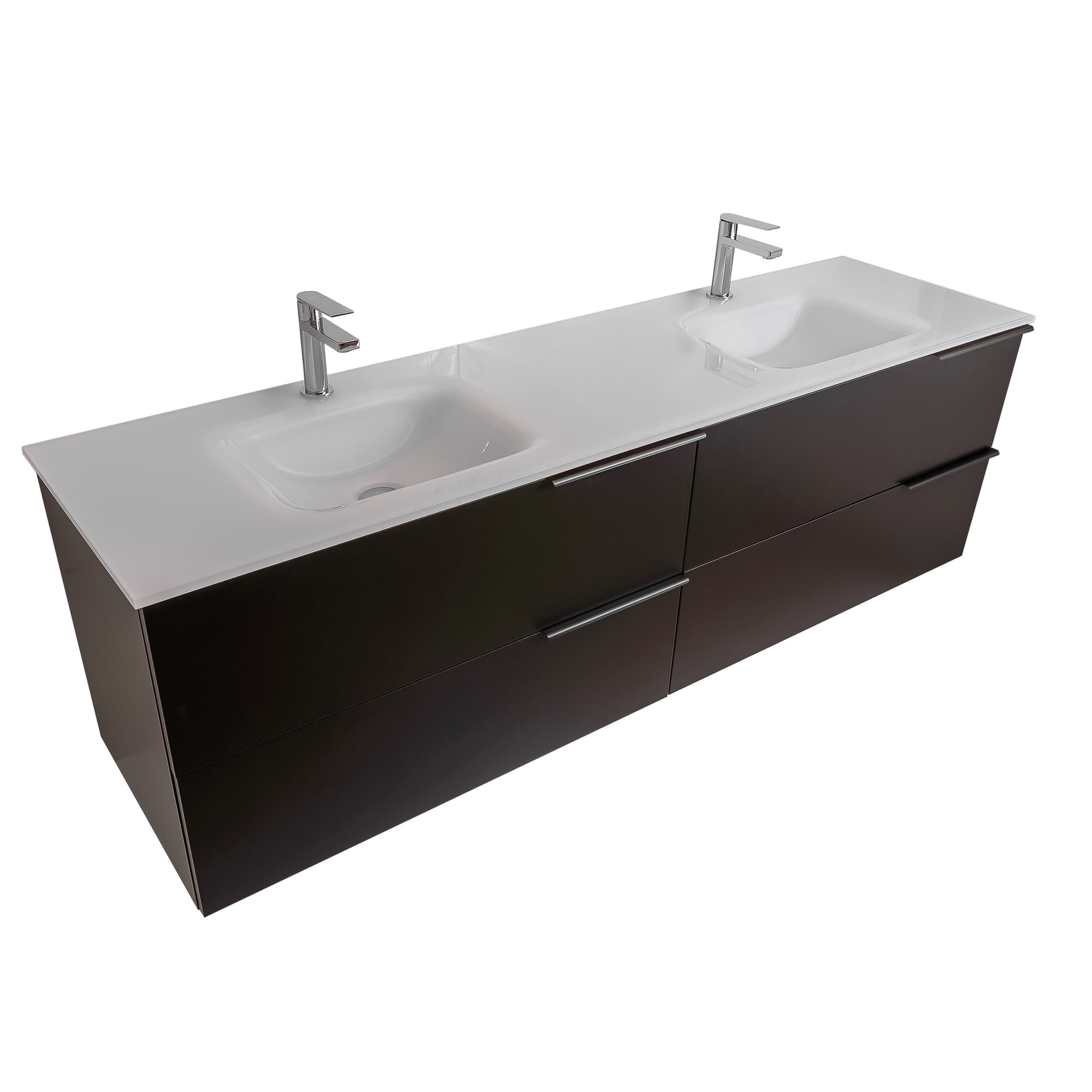 Mallorca 72 Matte Black Cabinet, White Tempered Glass Double Sink, Wall Mounted Modern Vanity Set 